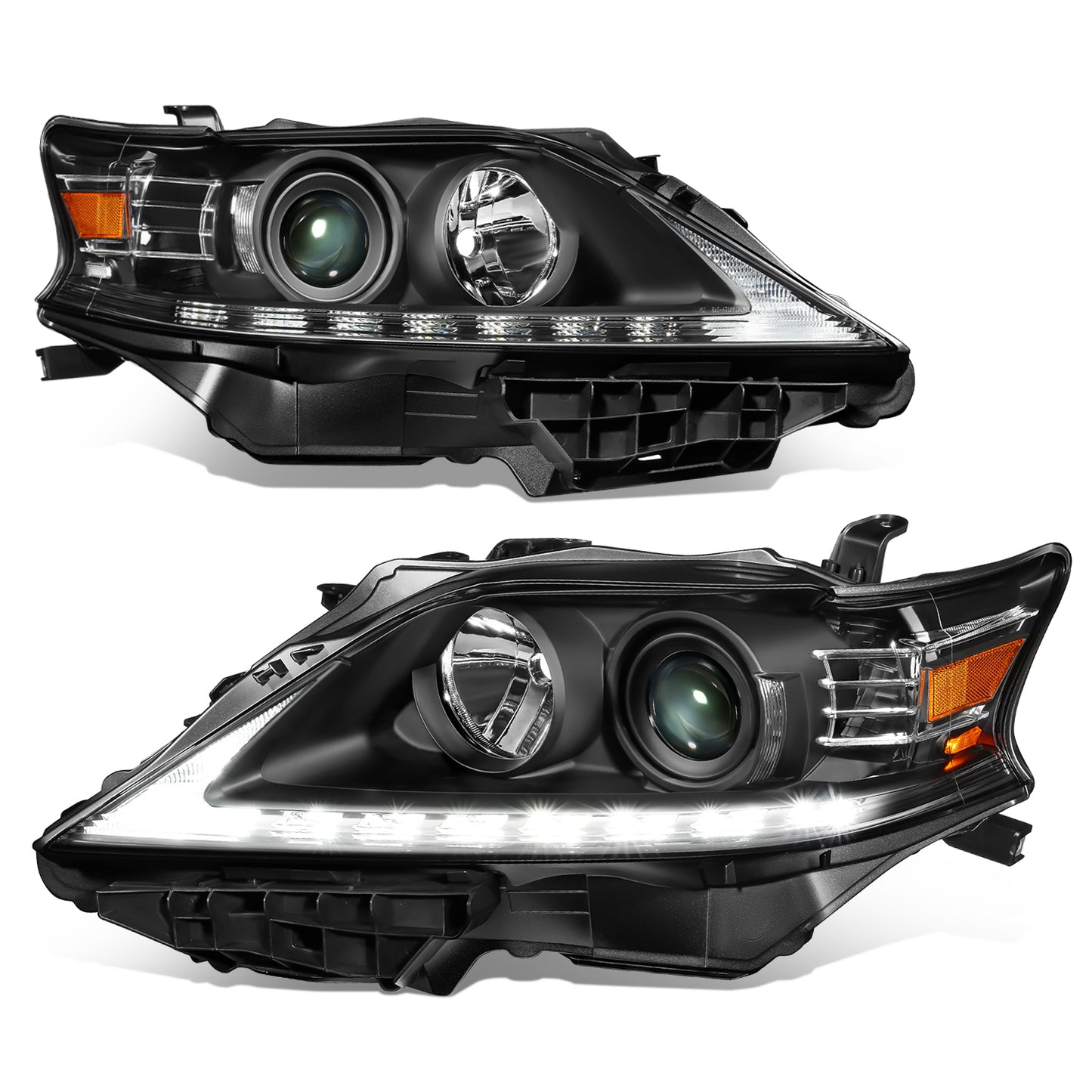 FAROS 13-15 LEXUS RX350, RX450H - FITS MODELS W/ HALOGEN HEADLIGHTS ONLY - PROJECTOR - H11 LOW BEAM / 9005 HIGH BEAM/ 168 SIDE MARKER / 7440A SIGNAL - BLACK HOUSING / AMBER CORNER