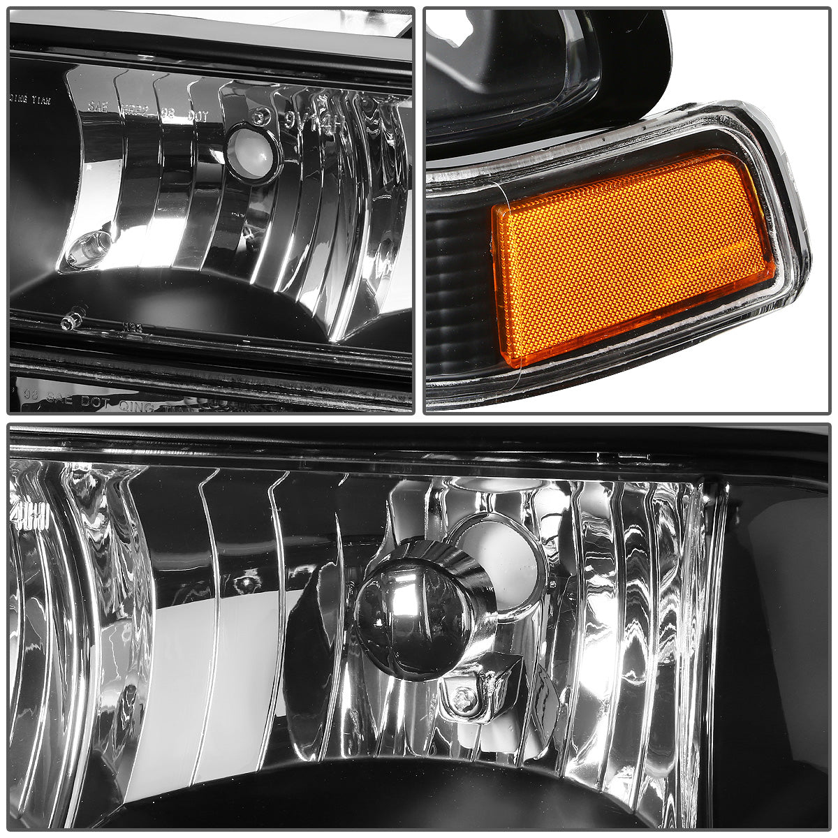 FAROS 98-04 CHEVY S10 / BLAZER - 4PC - 9006 LOW BEAM / 9005 HIGH BEAM - BLACK HOUSING / AMBER CORNER