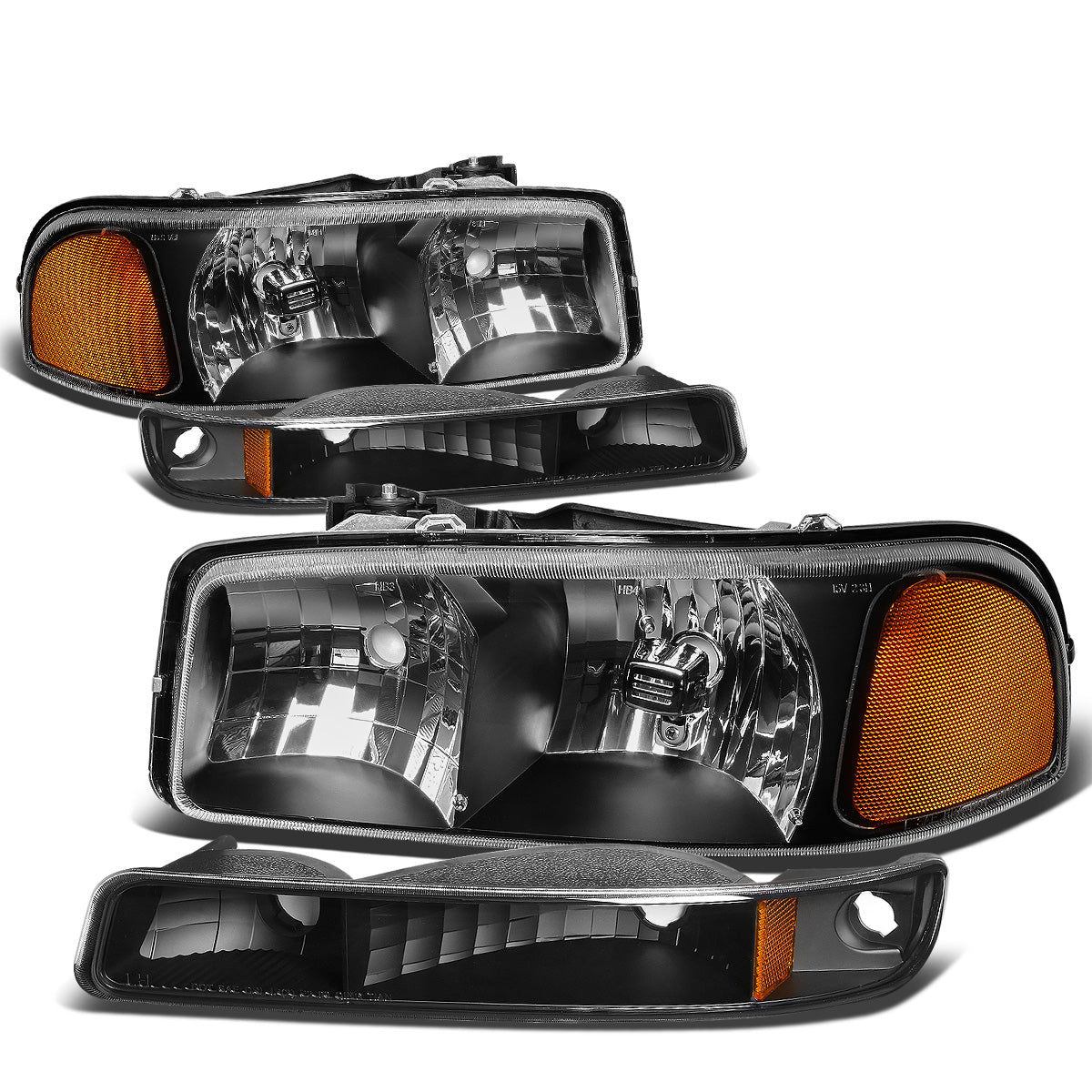 FAROS 99-07 GMC SIERRA 1500 / 99-04 2500 / 01-07 1500 HD/2500 HD/3500 HD / 99-06 YUKON / 00-06 YUKON XL 1500/2500 / 2001 SIERRA C3 - 4PC - 9005 LOW BEAM / HIGH BEAM - BLACK HOUSING / AMBER CORNER