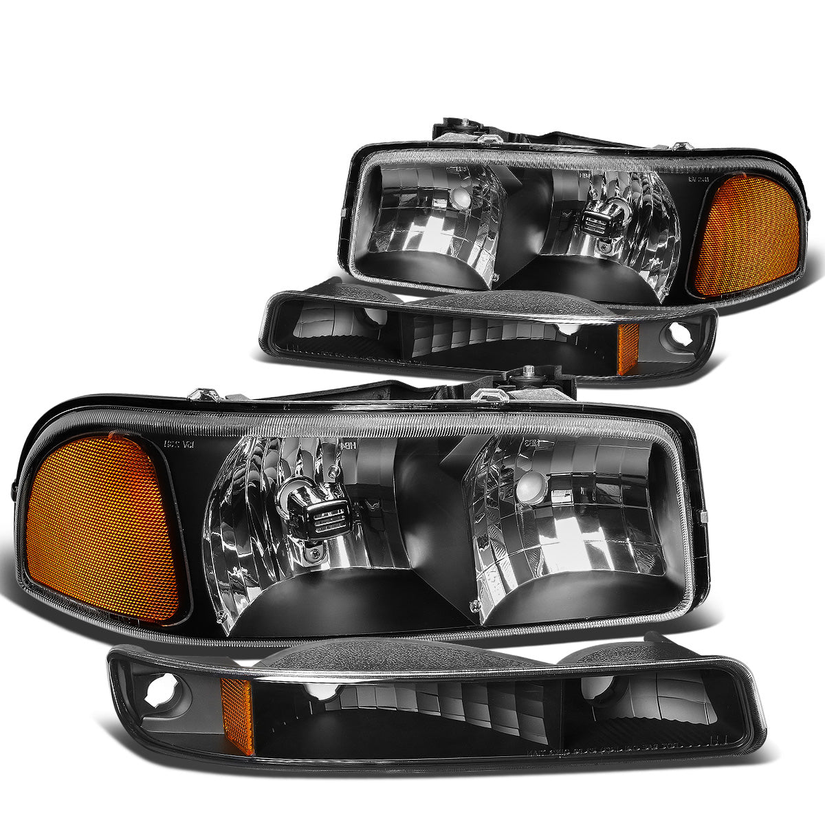FAROS 99-07 GMC SIERRA 1500 / 99-04 2500 / 01-07 1500 HD/2500 HD/3500 HD / 99-06 YUKON / 00-06 YUKON XL 1500/2500 / 2001 SIERRA C3 - 4PC - 9005 LOW BEAM / HIGH BEAM - BLACK HOUSING / AMBER CORNER