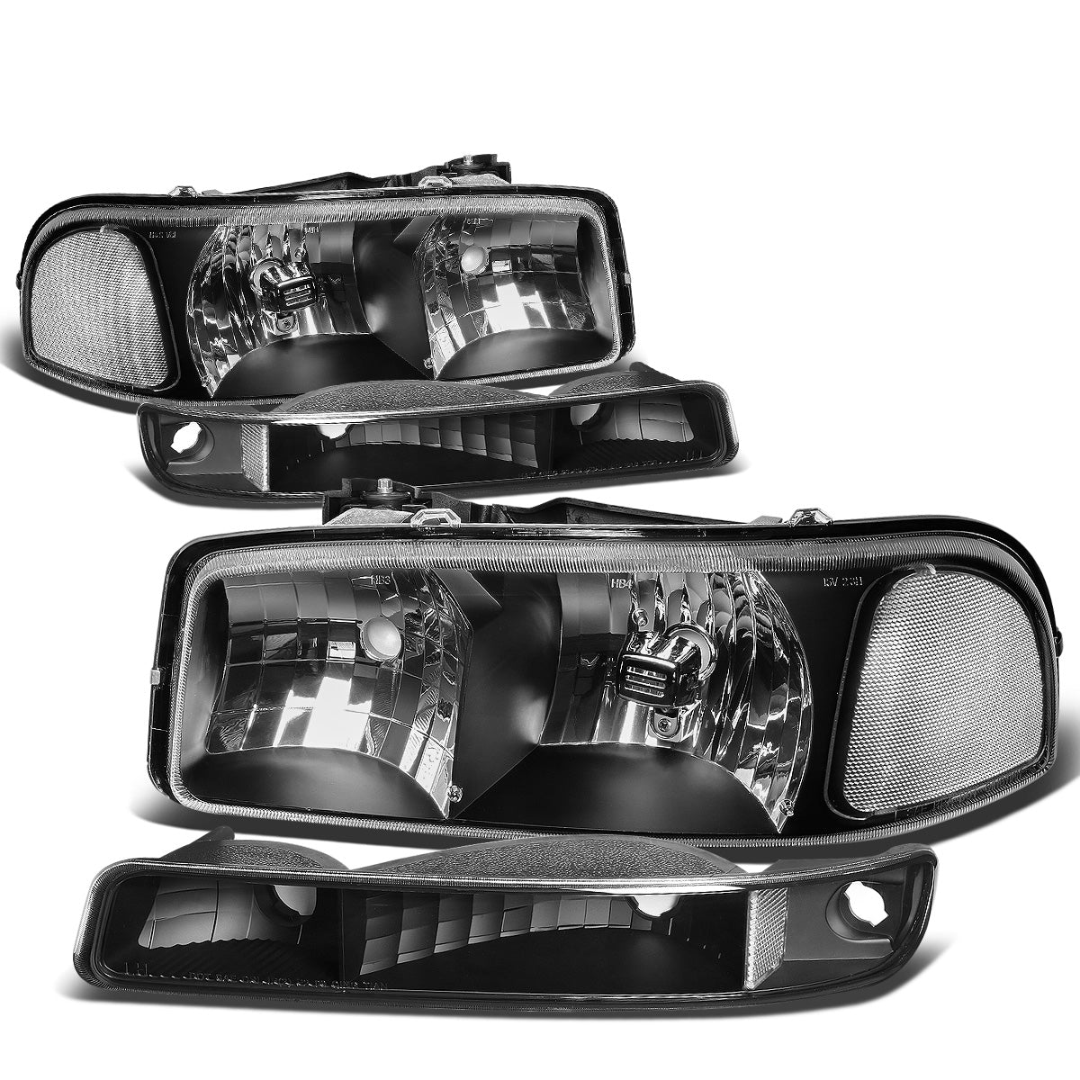 FAROS 99-07 GMC SIERRA 1500 / 99-04 2500 / 01-07 1500 HD/2500 HD/3500 HD / 99-06 YUKON / 00-06 YUKON XL 1500/2500 / 2001 SIERRA C3 - 4PC - 9005 LOW BEAM / HIGH BEAM - BLACK HOUSING / CLEAR CORNER