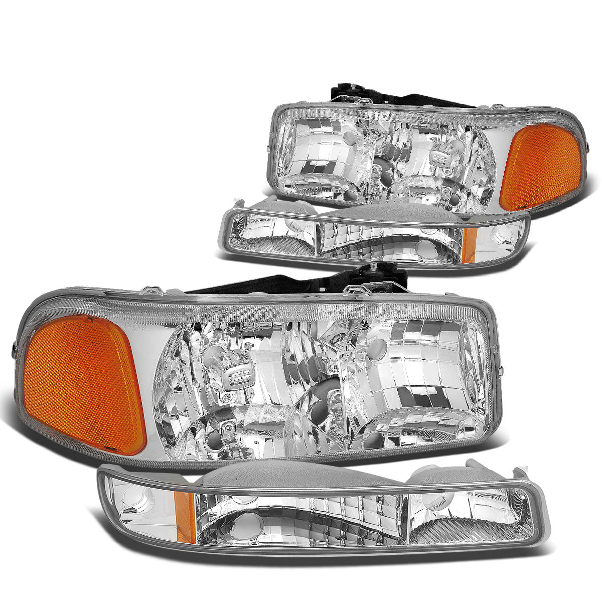 FAROS 99-07 GMC SIERRA 1500 / 99-04 2500 / 01-07 1500 HD/2500 HD/3500 HD / 99-06 YUKON / 00-06 YUKON XL 1500/2500 / 2001 SIERRA C3 - 4PC - 9005 LOW BEAM / HIGH BEAM - CHROME HOUSING / AMBER CORNER