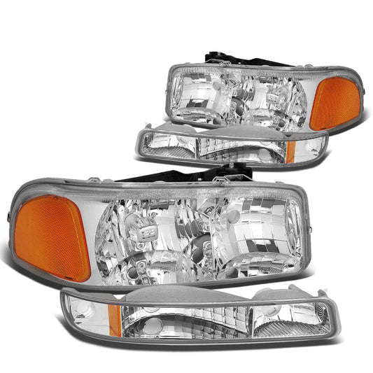 FAROS 99-07 GMC SIERRA 1500 / 99-04 2500 / 01-07 1500 HD/2500 HD/3500 HD / 99-06 YUKON / 00-06 YUKON XL 1500/2500 / 2001 SIERRA C3 - 4PC - 9005 LOW BEAM / HIGH BEAM - CHROME HOUSING / AMBER CORNER