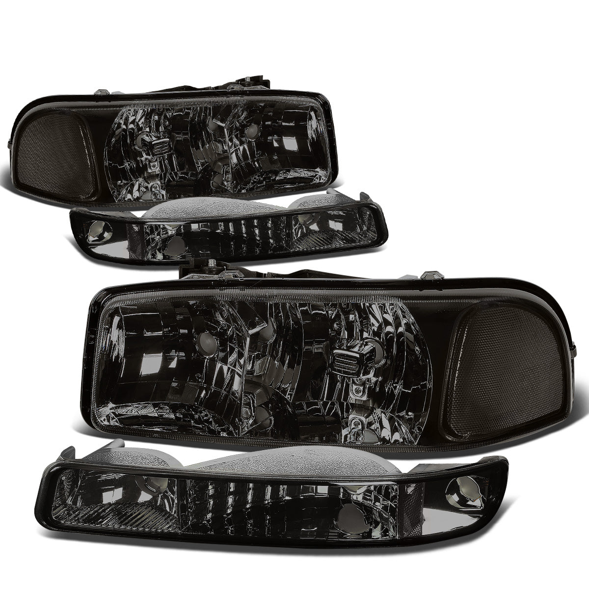 FAROS 99-07 GMC SIERRA 1500 / 99-04 2500 / 01-07 1500 HD/2500 HD/3500 HD / 99-06 YUKON / 00-06 YUKON XL 1500/2500 / 2001 SIERRA C3 - 4PC - 9005 LOW BEAM / HIGH BEAM - SMOKE HOUSING / CLEAR CORNER