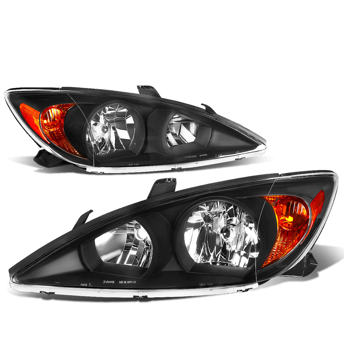 FAROS 02-04 TOYOTA CAMRY 4-DOOR - 9006 LOW BEAM / 9005 HIGH BEAM / 3457A TURN SIGNAL - BLACK HOUSING / AMBER CORNER