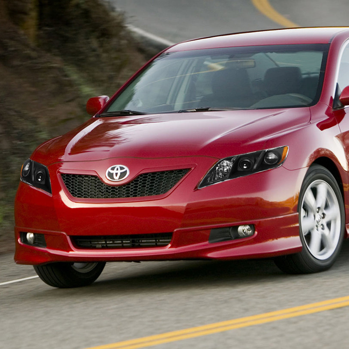 FAROS 07-09 TOYOTA CAMRY - H1 LOW BEAM / 9005 HIGH BEAM / 3457A TURN SIGNAL - BLACK HOUSING / AMBER CORNER