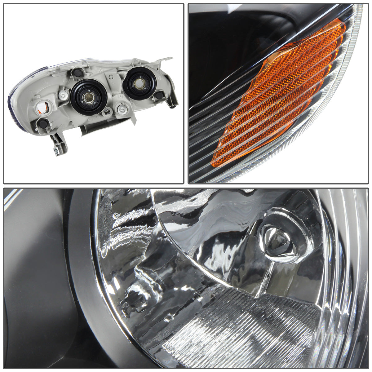 FAROS 03-08 TOYOTA COROLLA - 9006 LOW BEAM / 9005 HIGH BEAM / 3157A TURN SIGNAL - BLACK HOUSING / AMBER CORNER