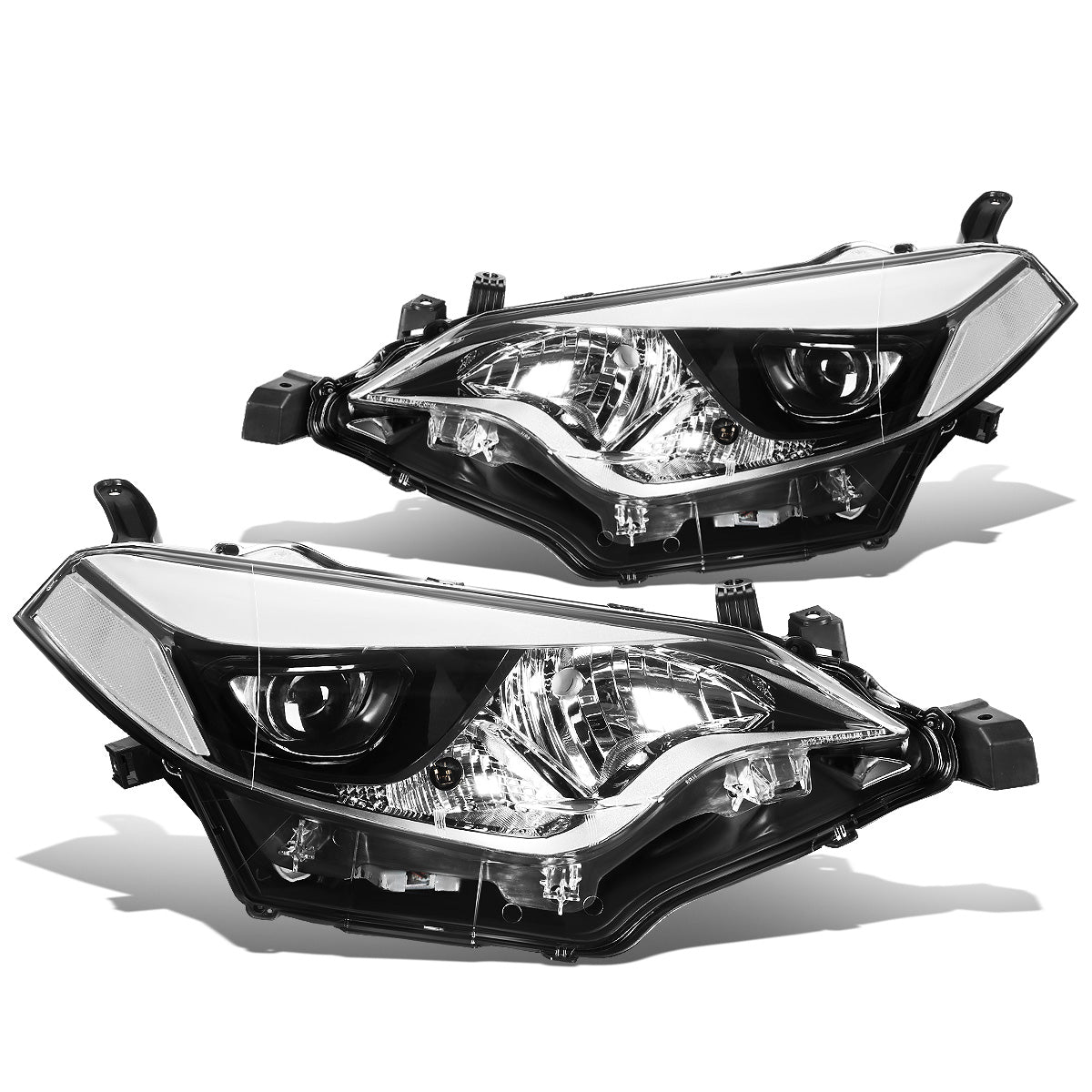 FAROS 14-16 TOYOTA COROLLA SEDAN - PROJECTOR - LED LOW BEAM / 9005 HIGH BEAM - 7444NA TURN SIGNAL - CHROME HOUSING / CLEAR CORNER