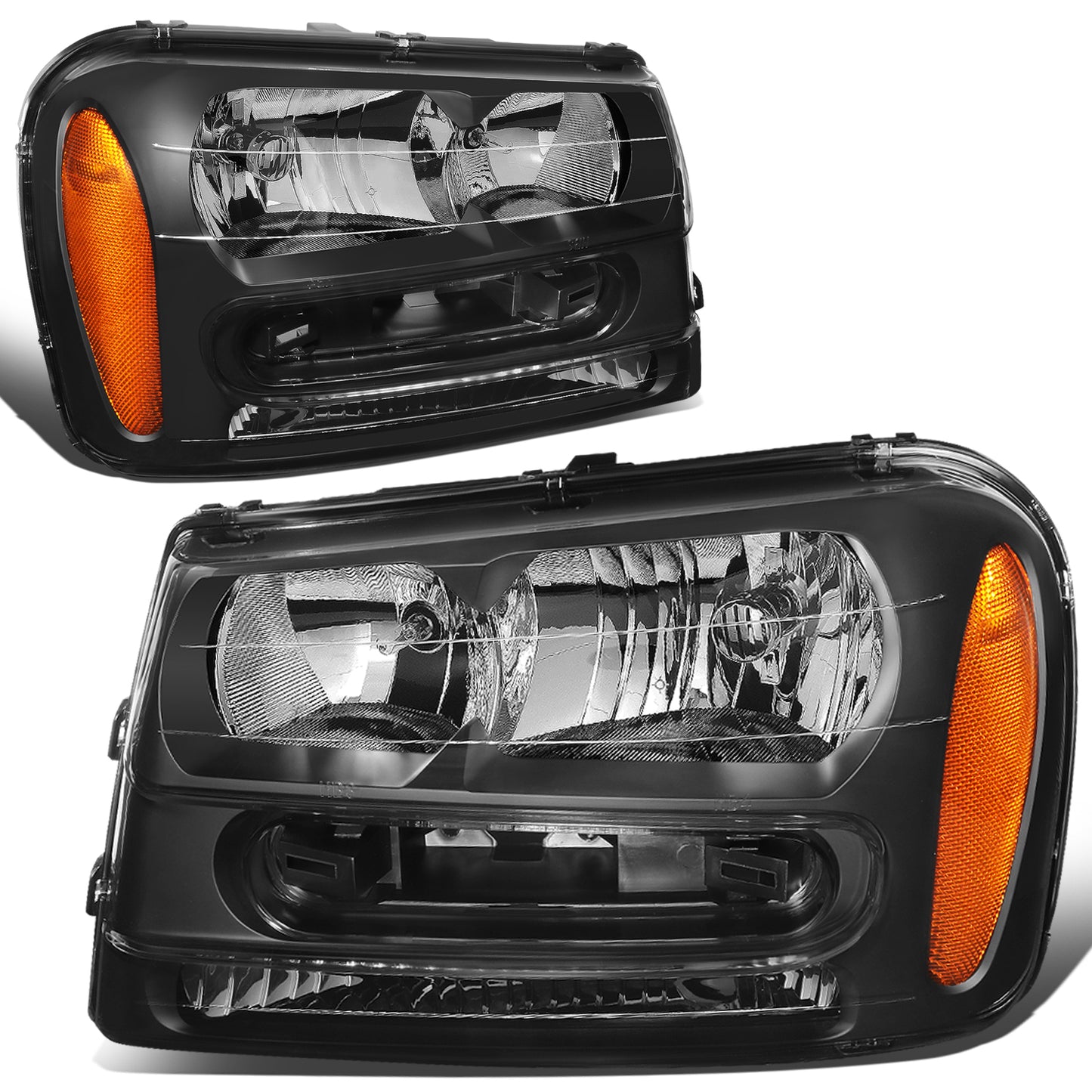 FAROS 02-09 CHEVY TRAILBLAZER / 02-05 TRAILBLAZER EXT - 9006 LOW BEAM / 9005 HIGH BEAM / 3757A TURN SIGNAL - BLACK HOUSING / AMBER CORNER