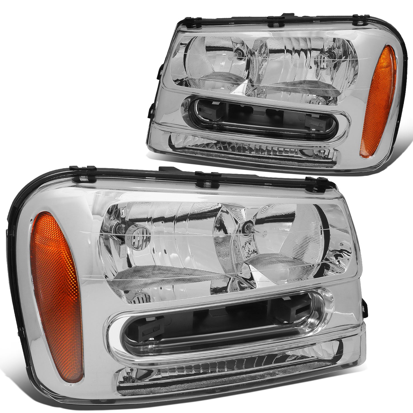 FAROS 02-09 CHEVY TRAILBLAZER / 02-05 TRAILBLAZER EXT - 9006 LOW BEAM / 9005 HIGH BEAM / 3757A TURN SIGNAL - CHROME HOUSING / AMBER CORNER