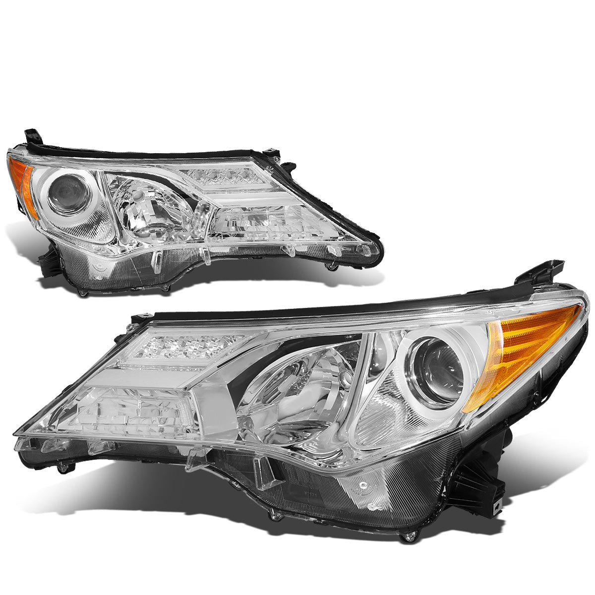 FAROS 13-15 TOYOTA RAV4 - PROJECTOR - H11 LOW BEAM / 9005 HIGH BEAM / 3457A TURN SIGNAL - CHROME HOUSING / AMBER CORNER