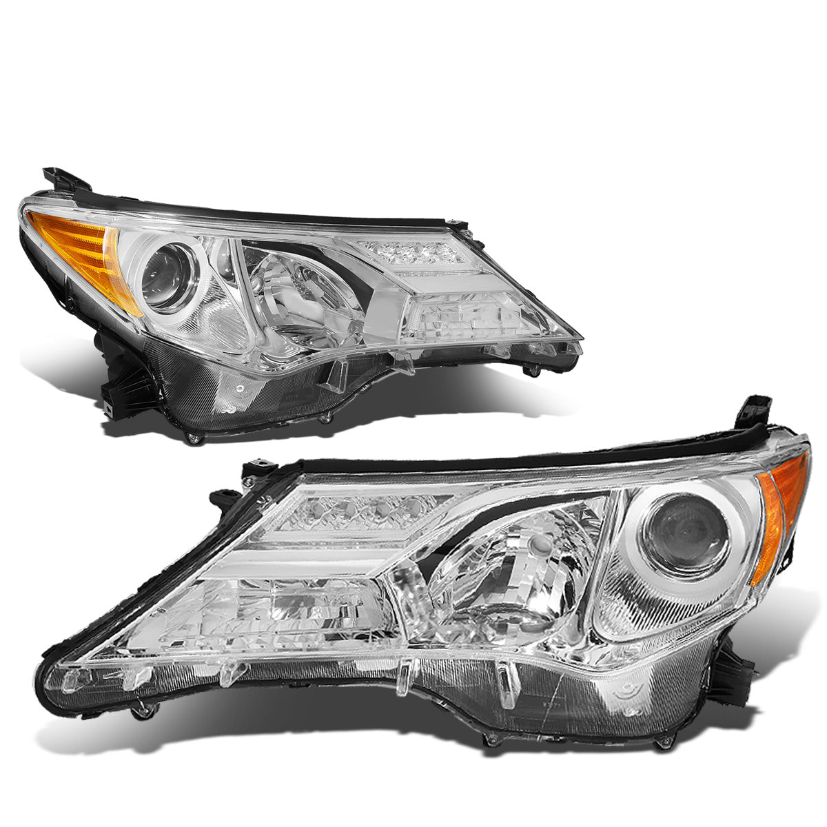 FAROS 13-15 TOYOTA RAV4 - PROJECTOR - H11 LOW BEAM / 9005 HIGH BEAM / 3457A TURN SIGNAL - CHROME HOUSING / AMBER CORNER