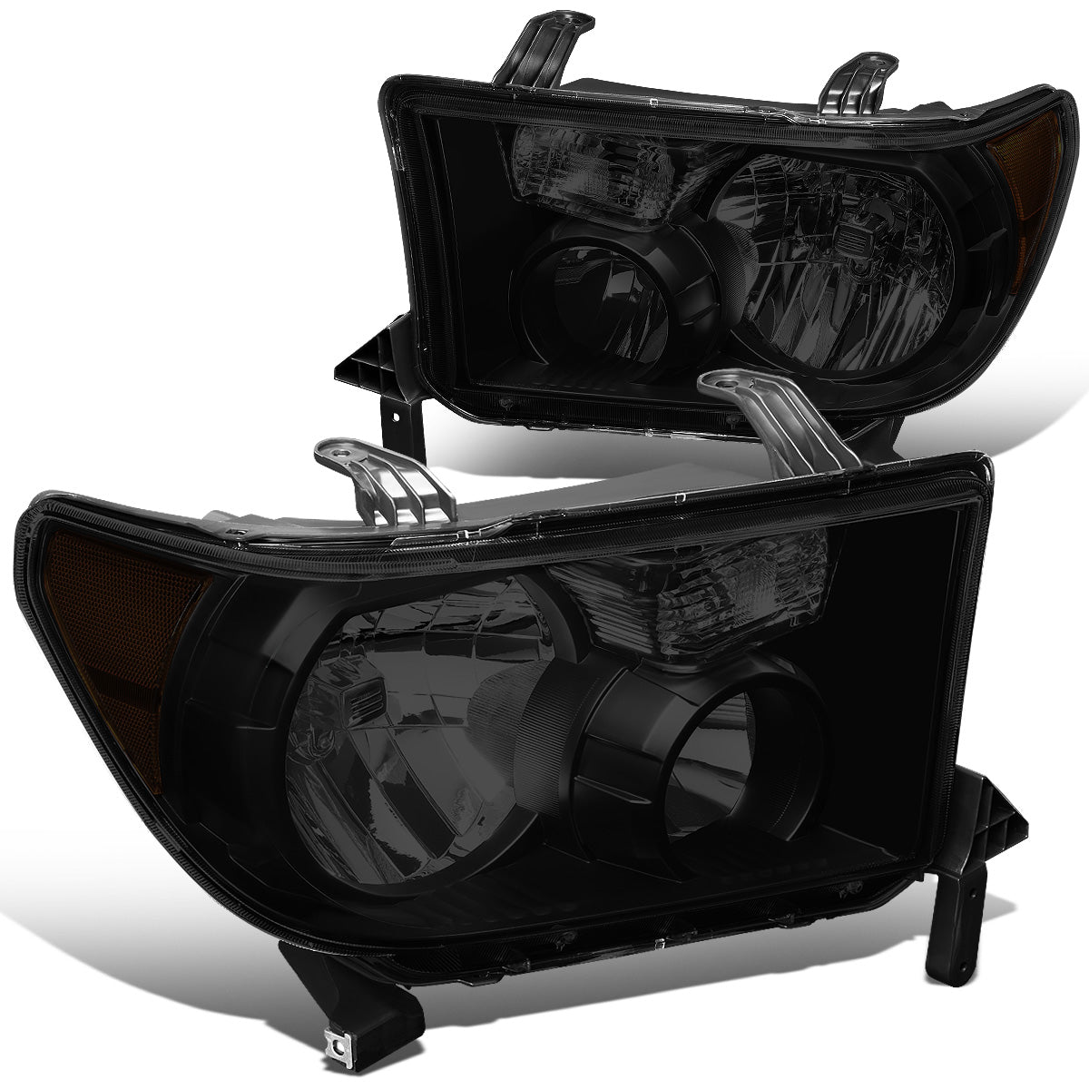 FAROS 07-13 TOYOTA TUNDRA / 08-17 TOYOTA SEQUOIA - DOES NOT FIT 09-12 TUNDRA W/ HEADLIGHT LEVEL ADJUSTER - DOES NOT FIT '12 SEQUOIA WITH HEADLIGHT WASHER - H11 LOW BEAM / 9005 HIGH BEAM / 4157NA TURN SIGNAL - BLACK HOUSING / SMOKE LENS / AMBER CORNER