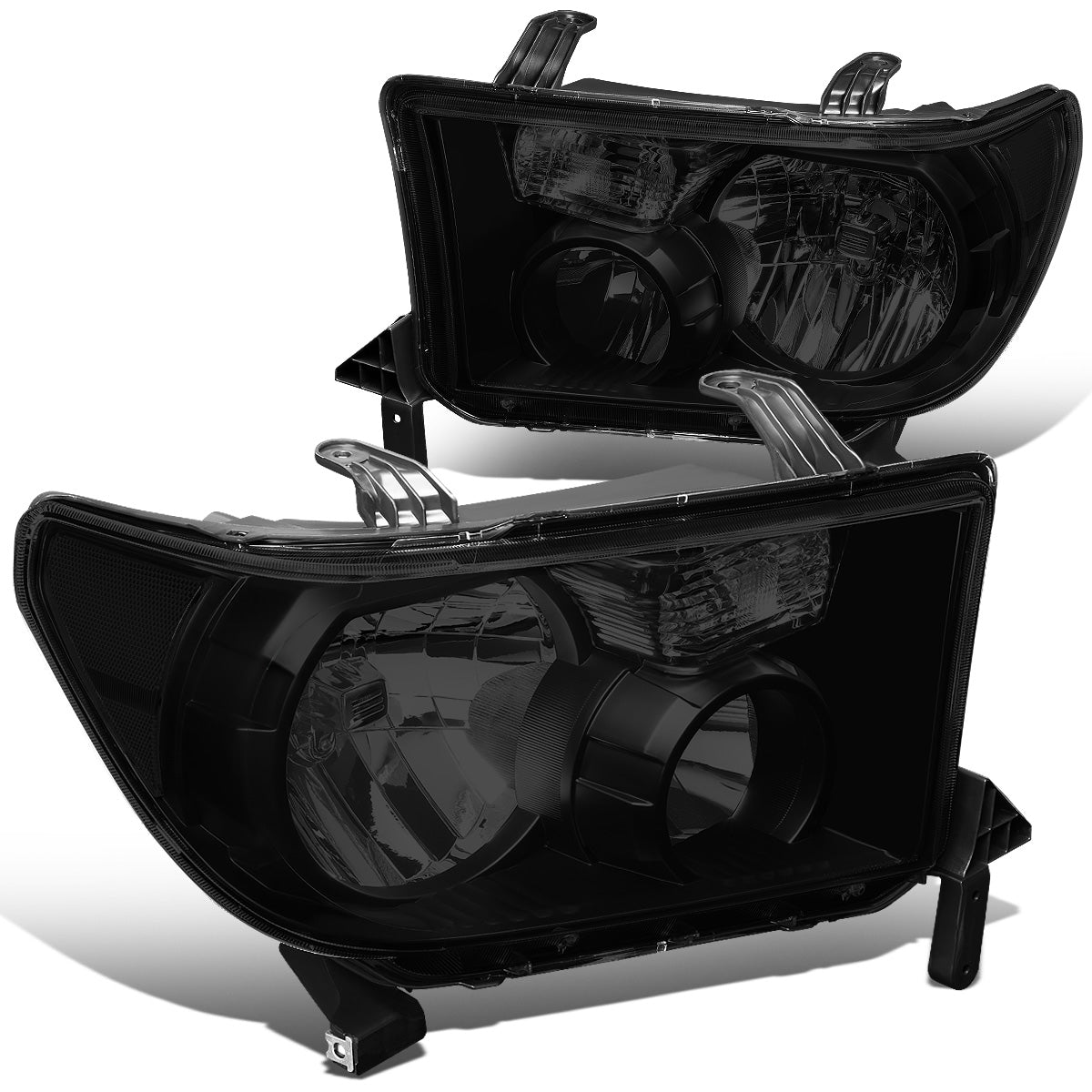 FAROS 07-13 TOYOTA TUNDRA / 08-17 TOYOTA SEQUOIA - DOES NOT FIT 09-12 TUNDRA W/ HEADLIGHT LEVEL ADJUSTER - DOES NOT FIT '12 SEQUOIA WITH HEADLIGHT WASHER - H11 LOW BEAM / 9005 HIGH BEAM / 4157NA TURN SIGNAL - BLACK HOUSING / SMOKE LENS / CLEAR CORNER