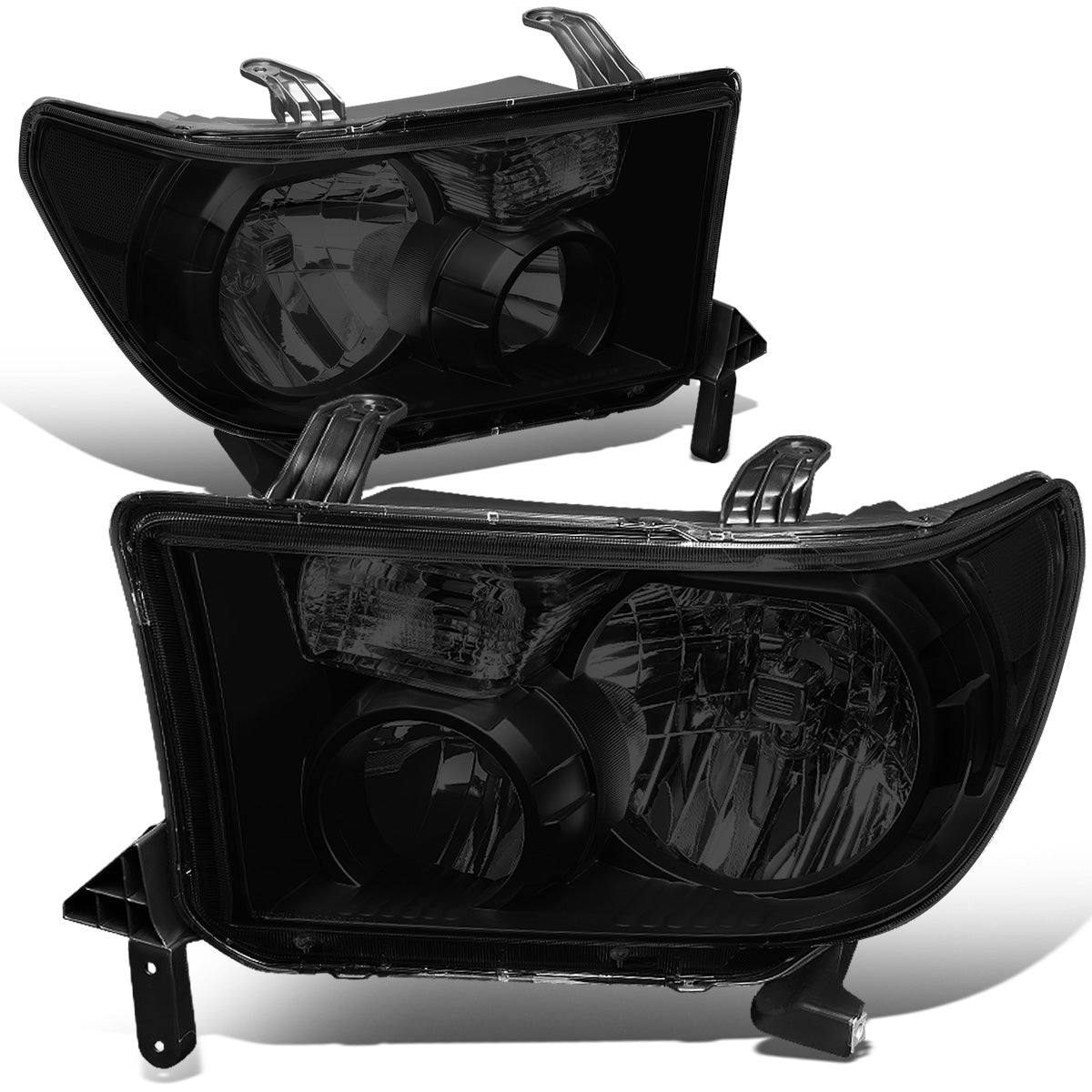 FAROS 07-13 TOYOTA TUNDRA / 08-17 TOYOTA SEQUOIA - DOES NOT FIT 09-12 TUNDRA W/ HEADLIGHT LEVEL ADJUSTER - DOES NOT FIT '12 SEQUOIA WITH HEADLIGHT WASHER - H11 LOW BEAM / 9005 HIGH BEAM / 4157NA TURN SIGNAL - BLACK HOUSING / SMOKE LENS / CLEAR CORNER