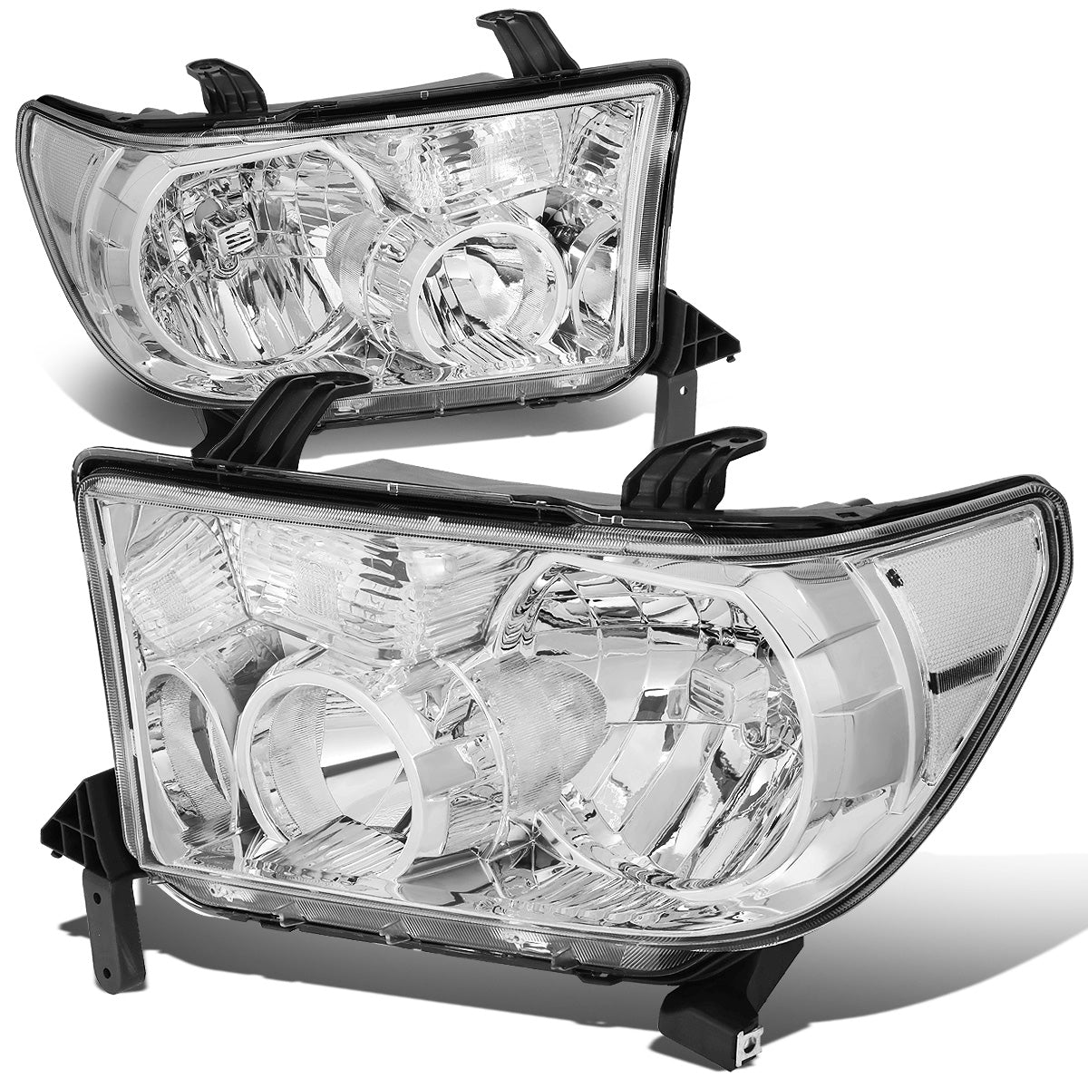 FAROS 07-13 TOYOTA TUNDRA / 08-17 TOYOTA SEQUOIA - DOES NOT FIT 09-12 TUNDRA W/ HEADLIGHT LEVEL ADJUSTER - DOES NOT FIT '12 SEQUOIA WITH HEADLIGHT WASHER - H11 LOW BEAM / 9005 HIGH BEAM / 4157NA TURN SIGNAL - CHROME HOUSING / CLEAR CORNER