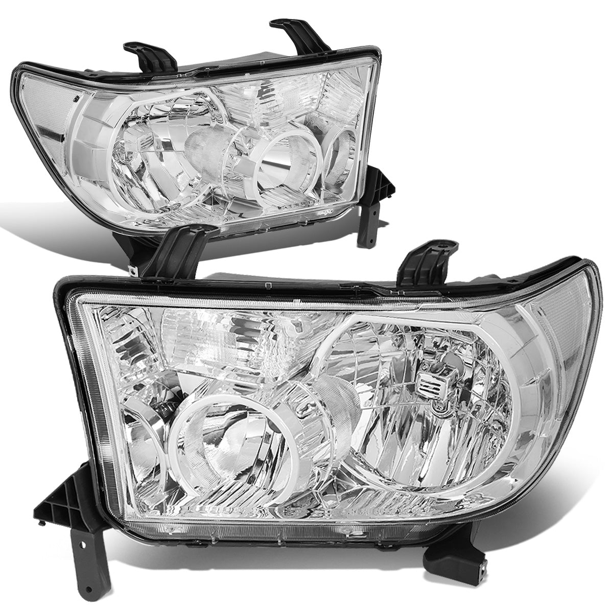 FAROS 07-13 TOYOTA TUNDRA / 08-17 TOYOTA SEQUOIA - DOES NOT FIT 09-12 TUNDRA W/ HEADLIGHT LEVEL ADJUSTER - DOES NOT FIT '12 SEQUOIA WITH HEADLIGHT WASHER - H11 LOW BEAM / 9005 HIGH BEAM / 4157NA TURN SIGNAL - CHROME HOUSING / CLEAR CORNER