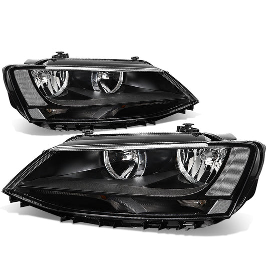 FAROS 11-17 VW JETTA - FITS MODELS W/ HALOGEN HEADLIGHTS ONLY - H7 LOW BEAM / HIGH BEAM / 7507 TURN SIGNAL - BLACK HOUSING / CLEAR CORNER
