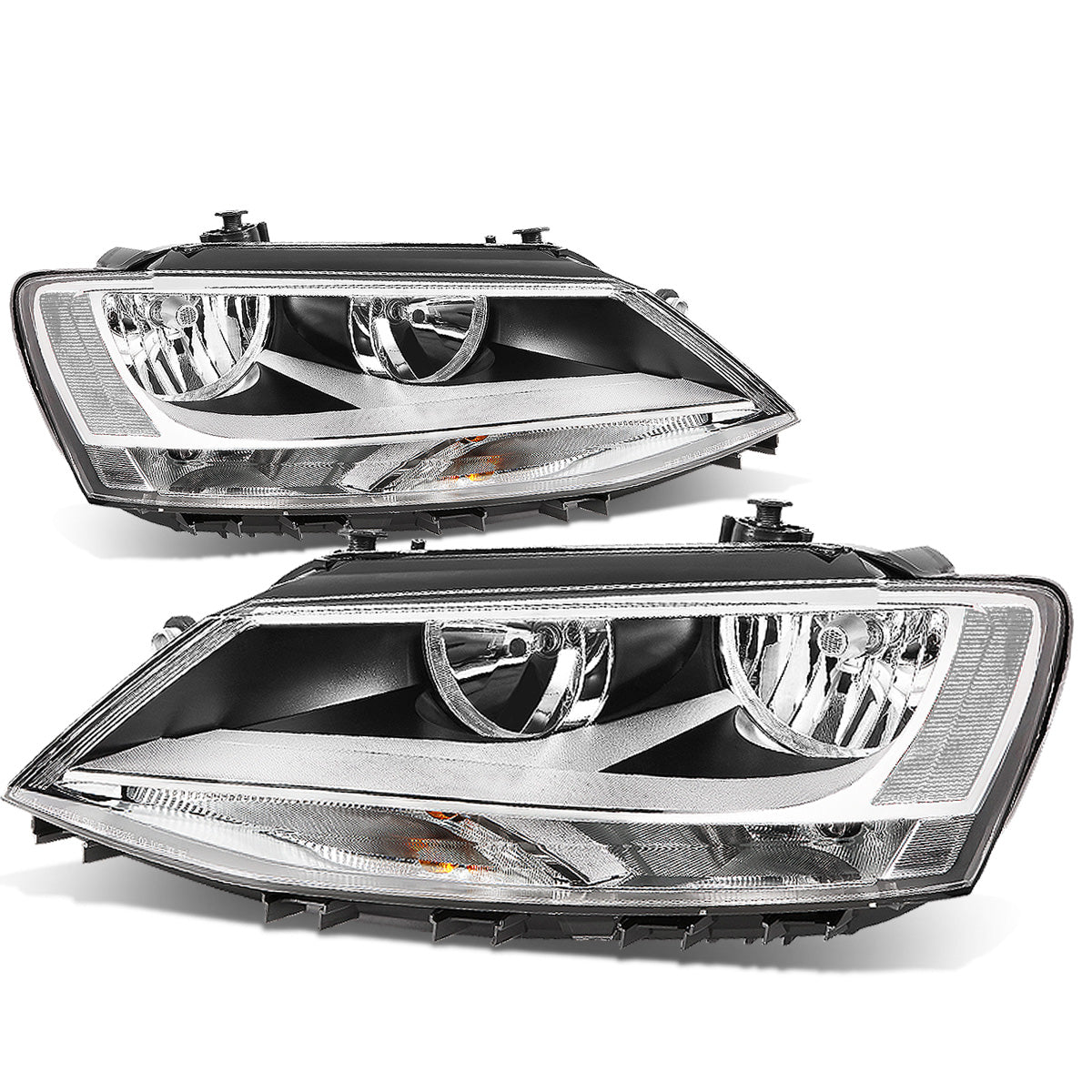 FAROS 11-17 VW JETTA - FITS MODELS W/ HALOGEN HEADLIGHTS ONLY - H7 LOW BEAM / HIGH BEAM / 7507 TURN SIGNAL - CHROME HOUSING / CLEAR CORNER