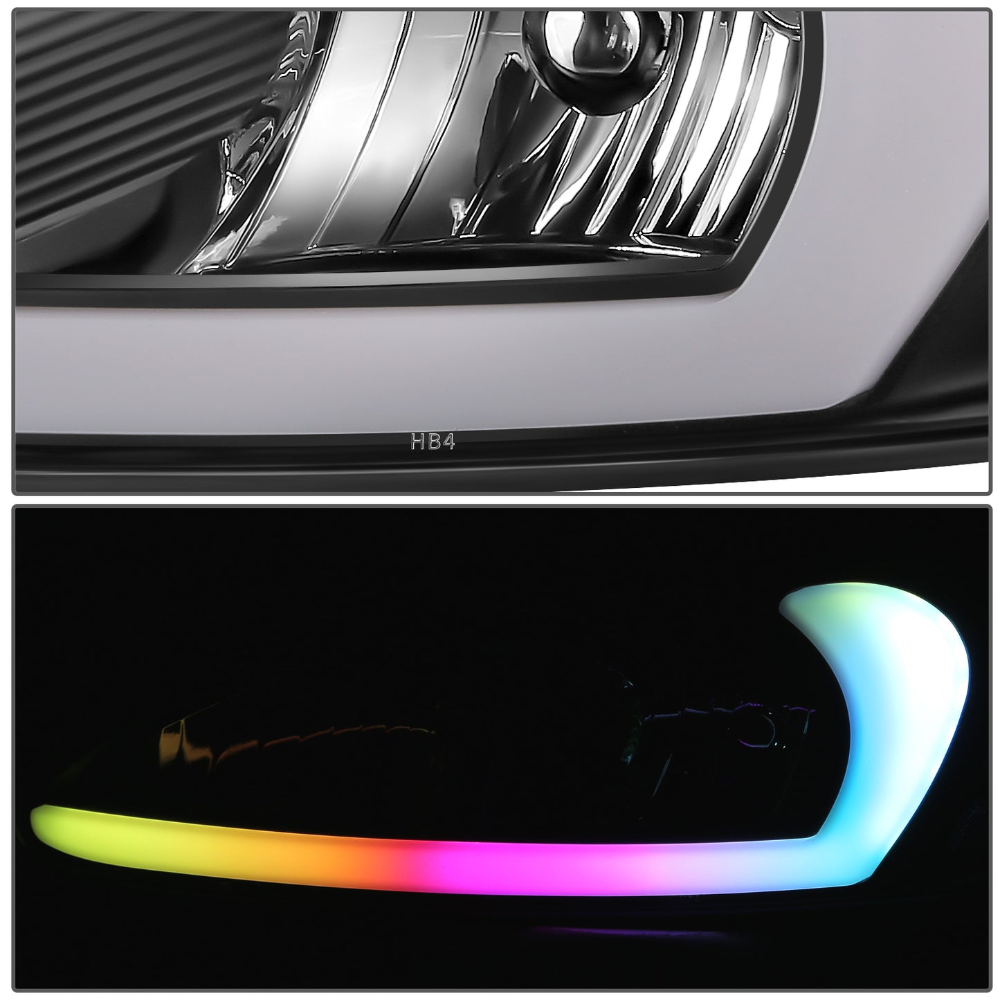 FAROS RGB LED - PONTIAC GRAND PRIX 2004-2008 - 9006 LOW / 9005 HIGH / 194 SIDE MARKER - BLACK HOUSING / AMBER CORNER