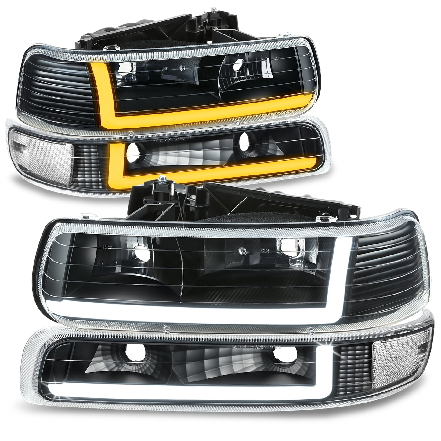 FAROS 99-02 CHEVY SILVERADO/AVALANCHE//WHITE HOOD, WHITE REVERSE, BLACK BOTTOM WATER BURST FLASH GUIDE,4P