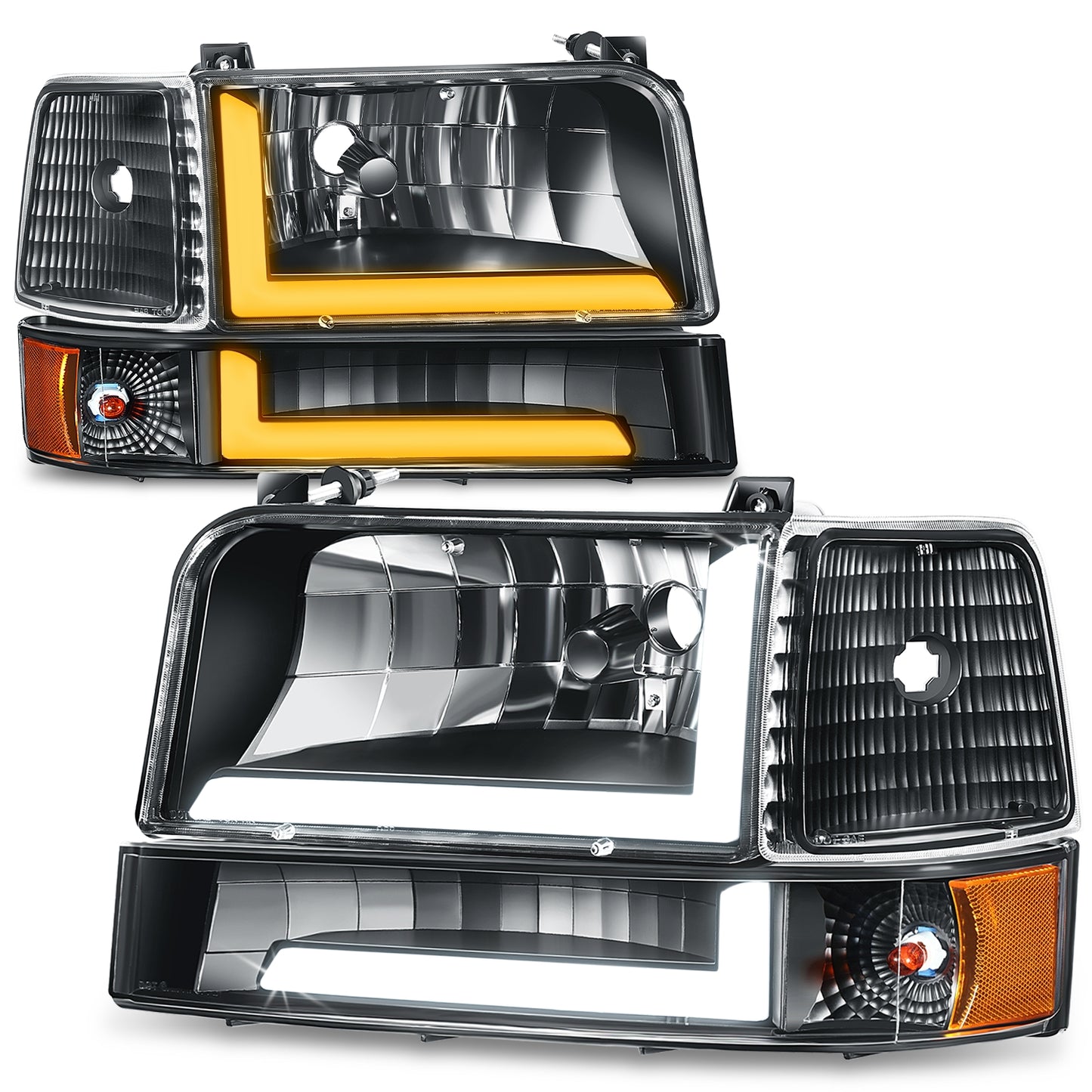 FAROS 92-96 BRONCO F150 F250 F350//WHITE HOOD, YELLOW, BLACK, WATER FLASH GUIDE,6P