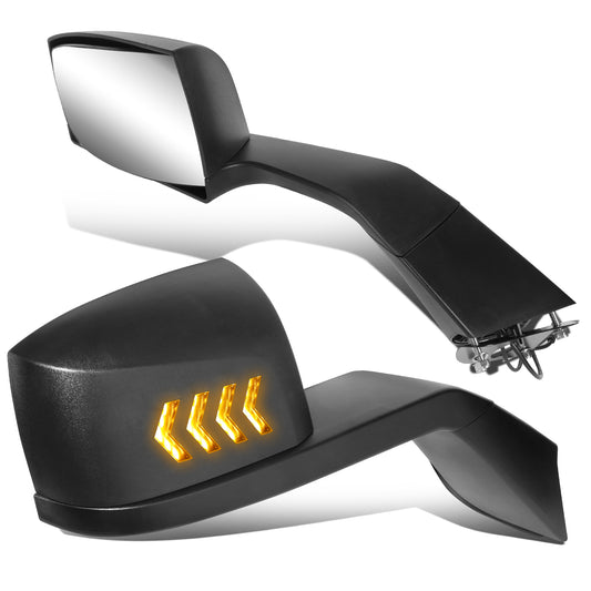 RETROVISOR HOOD MIRROR - 18-21 VOLVO VNL, VNL 300, VNL 400, VNL 740, VNL 760, VNL 860 - MARKER & TURN SIGNAL LIGHTS NEED TO BE WIRED INTO EXISTING LIGHTING HARNESS - MANUAL - AMBER CHASING LED ARROW-CHEVRON - BLACK