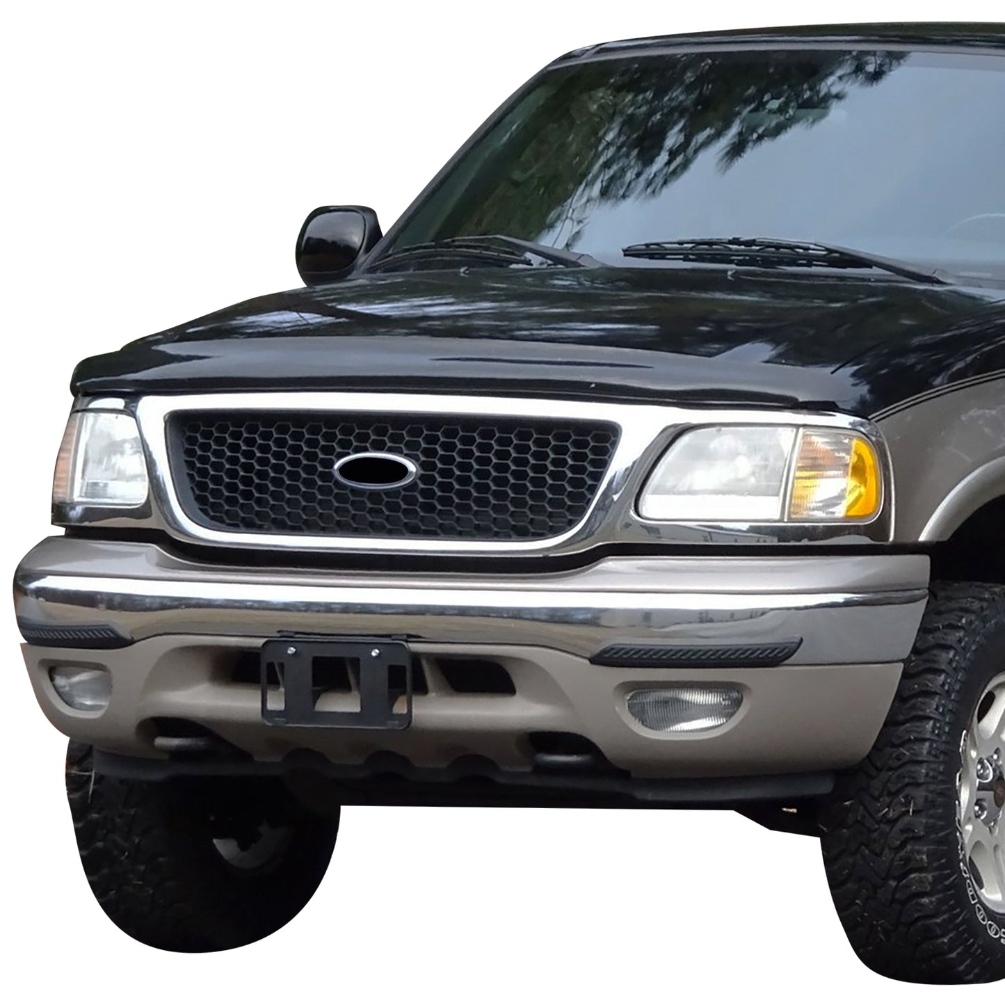 PARRILLA GRILLE - FD F150 P/U '97-'03/ GRILLE ASS'Y 99-03/ MAT-BLACK W/CHROME FRAME/ (W/HONEYCOMB)(W/O STX)//PARTS.NO,FO1200404//OEM NO,3L3Z8200BB