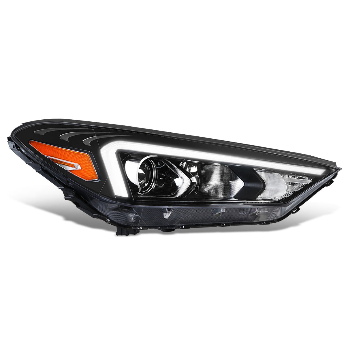 FAROS OE STYLE - 19-21 HYUNDAI TUCSON - USES 9005 HIGH / H7 LOW BEAM BULBS / 2357A TURN SIGNAL W/ DAYTIME RUNNING LIGHTS - FITS HALOGEN LAMP MODELS W/O LED POSITION LAMP - RIGHT - OE STYLE - BLACK
