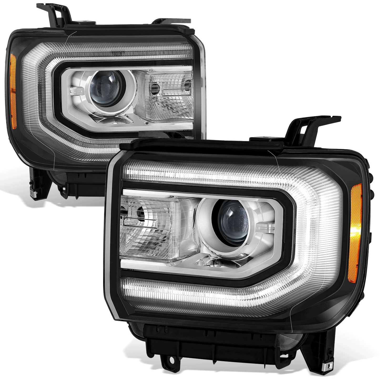 FAROS OE STYLE - 16-18 GMC SIERRA 1500 / 19 GMC SIERRA 1500 LIMITED - HID DRL HEADLIGHT - D5S HEADLIGHT / 7443NA TURN SIGNAL - BLACK HOUSING / AMBER REFLECTOR - LEFT AND RIGHT SET