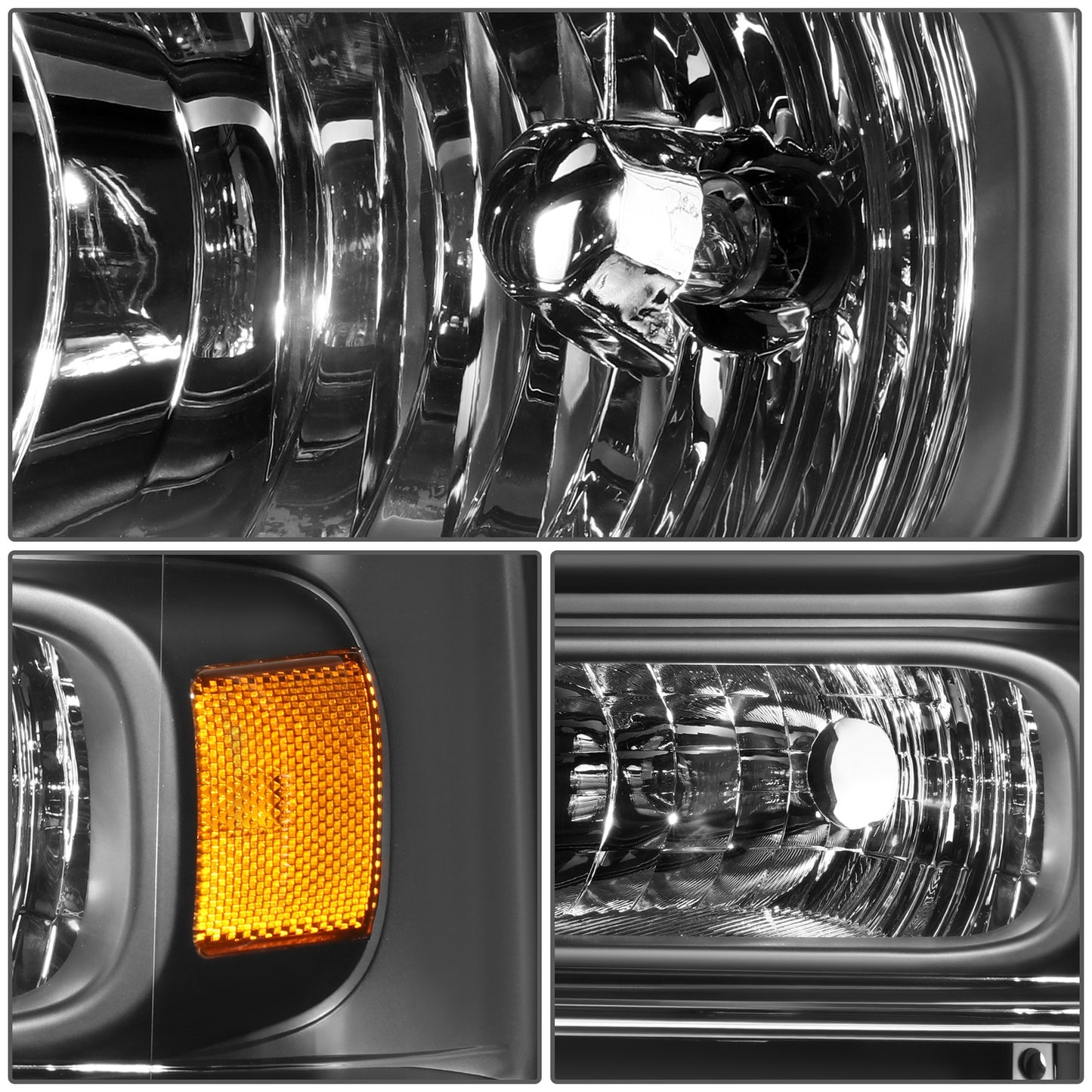 FAROS 04 FORD SUPER DUTY ONE PIECE HEADLIGHT WITH WIRE BULBS AND INSTRUCTION (BLACK HOUSING WITH AMBER REFLECTOR)