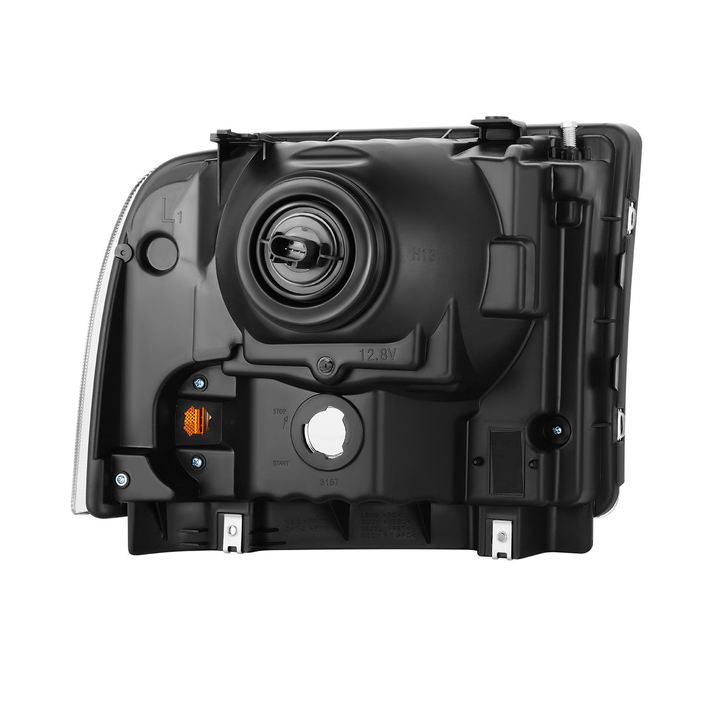 FAROS 04 FORD SUPER DUTY ONE PIECE HEADLIGHT WITH WIRE BULBS AND INSTRUCTION (BLACK HOUSING WITH AMBER REFLECTOR)