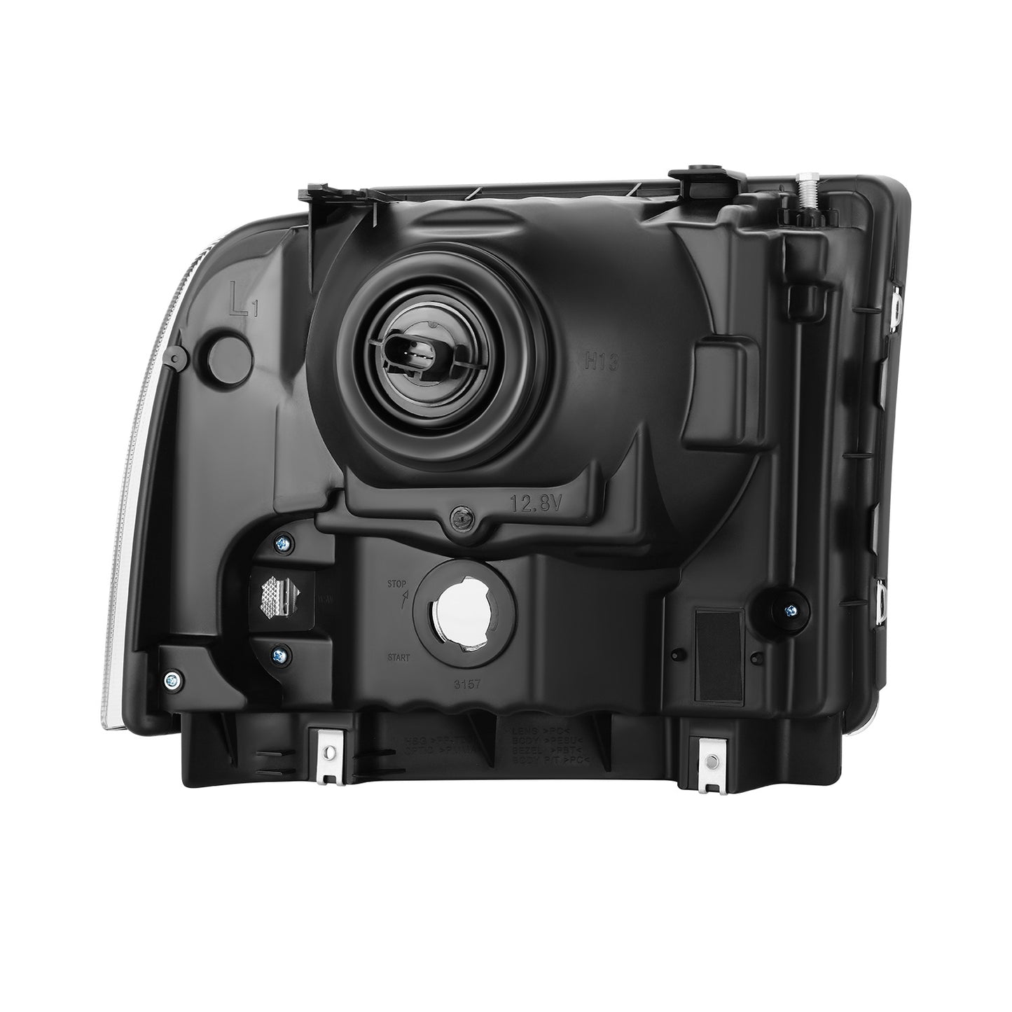 FAROS 04 FORD SUPER DUTY ONE PIECE HEADLIGHT WITH WIRE BULBS AND INSTRUCTION (BLACK HOUSING WITH CLEAR REFLECTOR)