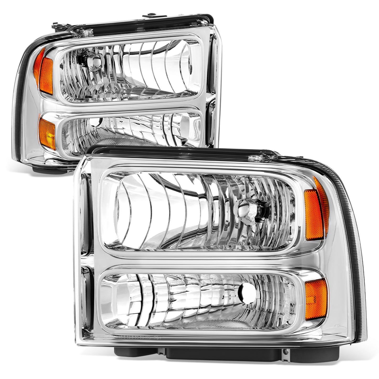 FAROS 04 FORD SUPER DUTY ONE PIECE HEADLIGHT WITH WIRE BULBS AND INSTRUCTION (CHROME HOUSING WITH AMBER REFLECTOR)