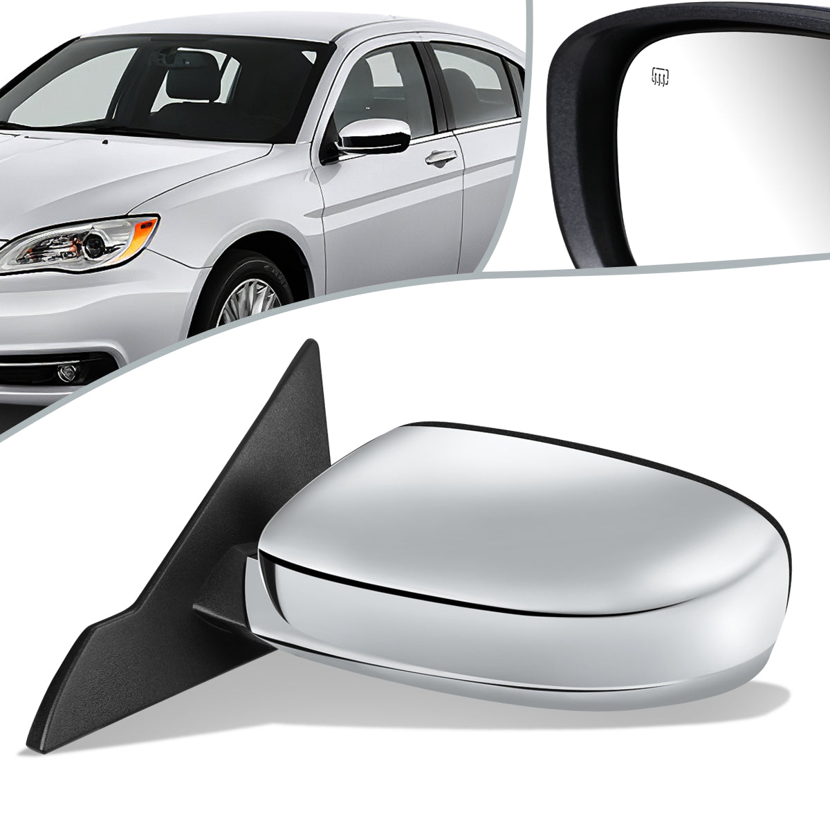 RETROVISOR MIRROR - 11-13 CHRYSLER 200, CONVERTIBLE - POWERED - FOLDING - OEM - LEFT - CHROME