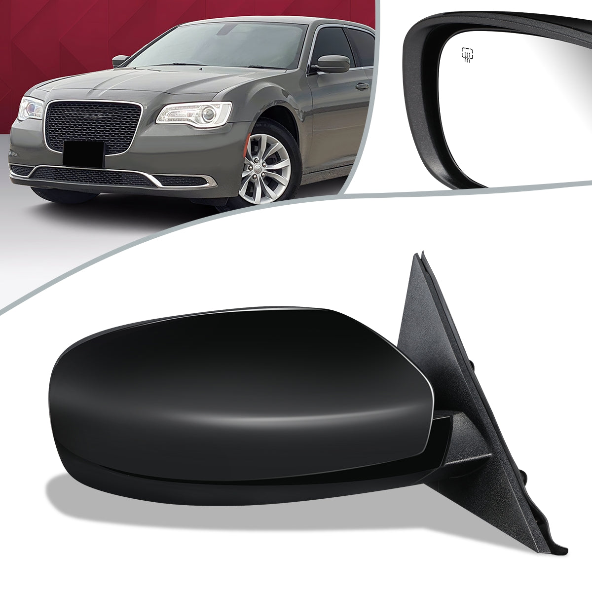 RETROVISOR MIRROR - OEM - 11-14 CHRYSLER 300C - POWERED - HEATED - FOLDING - W/ BLACK MATERIAL - RIGHT