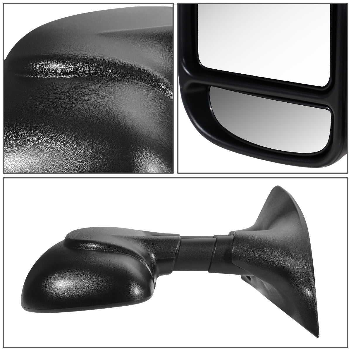 RETROVISOR MIRROR - OEM - 99-04 FORD F-350 / 00-05 FORD EXCURSION - MANUAL - FOLDING - W/ DUAL GLASS - W/ TOWING PACKAGE - TEXTURED - BLACK