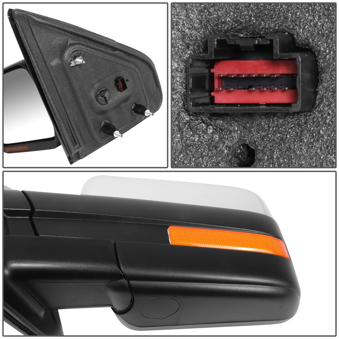 RETROVISOR MIRROR - OE STYLE - FORD F-150 11-14 - WITH POWER WITH HEATED WITH SIGNAL WITH BLIND SPOT MIRROR CHROME COVER - DRIVER SIDE - SMOOTH - BLACK / CHROME