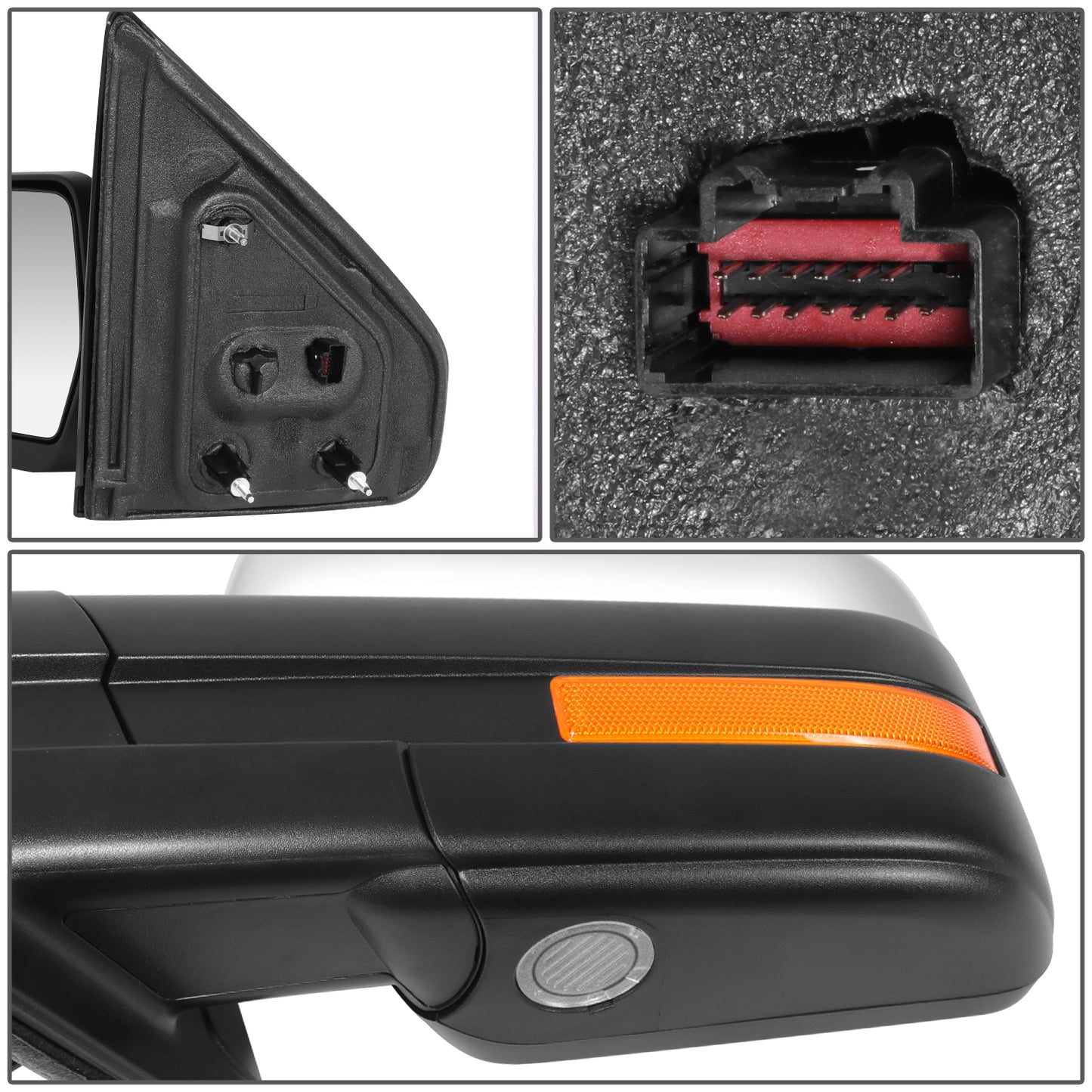 RETROVISOR MIRROR - OE STYLE - FORD F-150 09-10 - WITH POWER FOLD WITH HEATED WITH SIGNAL WITH MEMORY CHROME COVER - DRIVER SIDE - SMOOTH - BLACK / CHROME