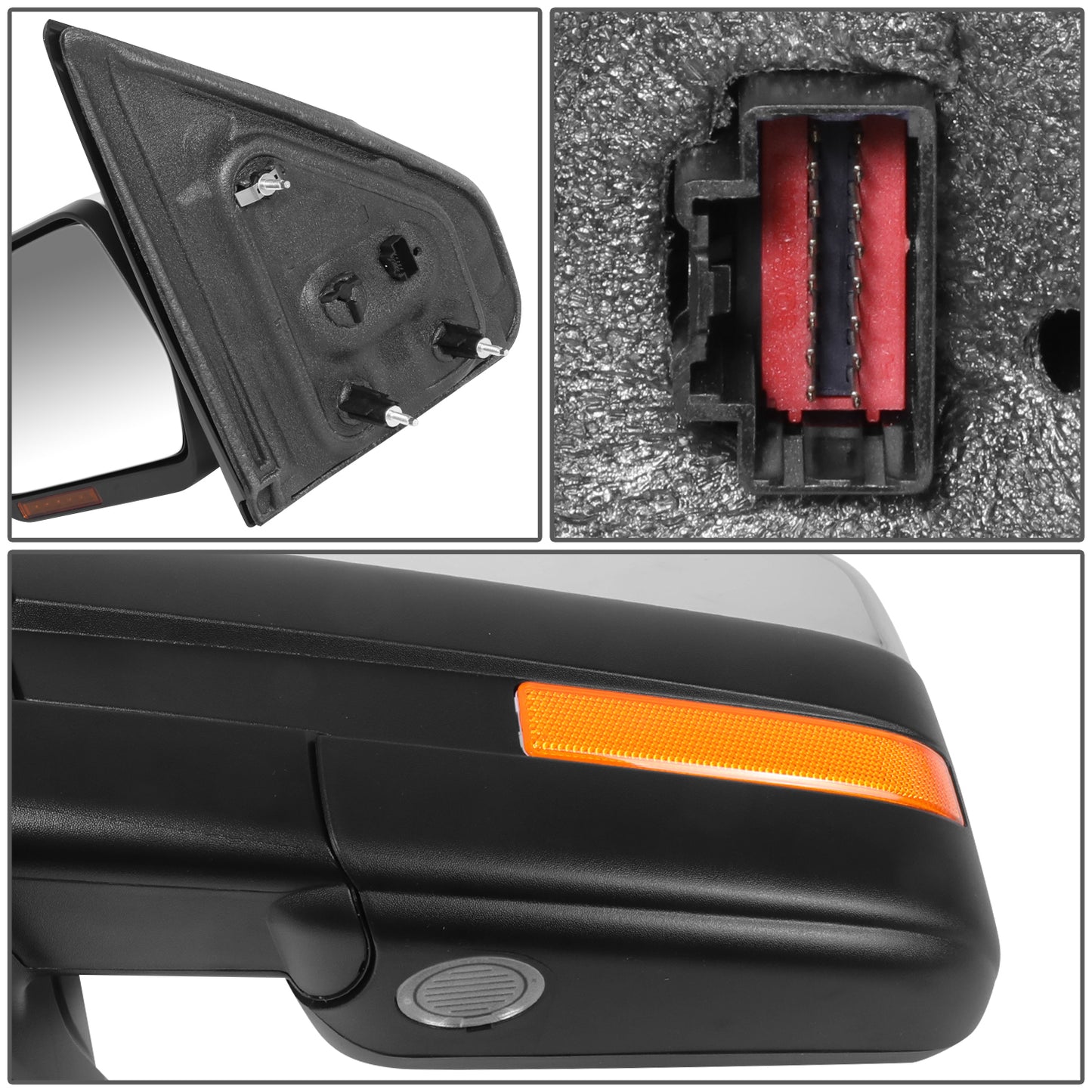 RETROVISOR MIRROR - OE STYLE - FORD F-150 11-14 - WITH POWER FOLD WITH MEMORY WITH HEATED WITH SIGNAL WITH BLIND SPOT MIRROR CHROME COVER - DRIVER SIDE - SMOOTH - BLACK / CHROME