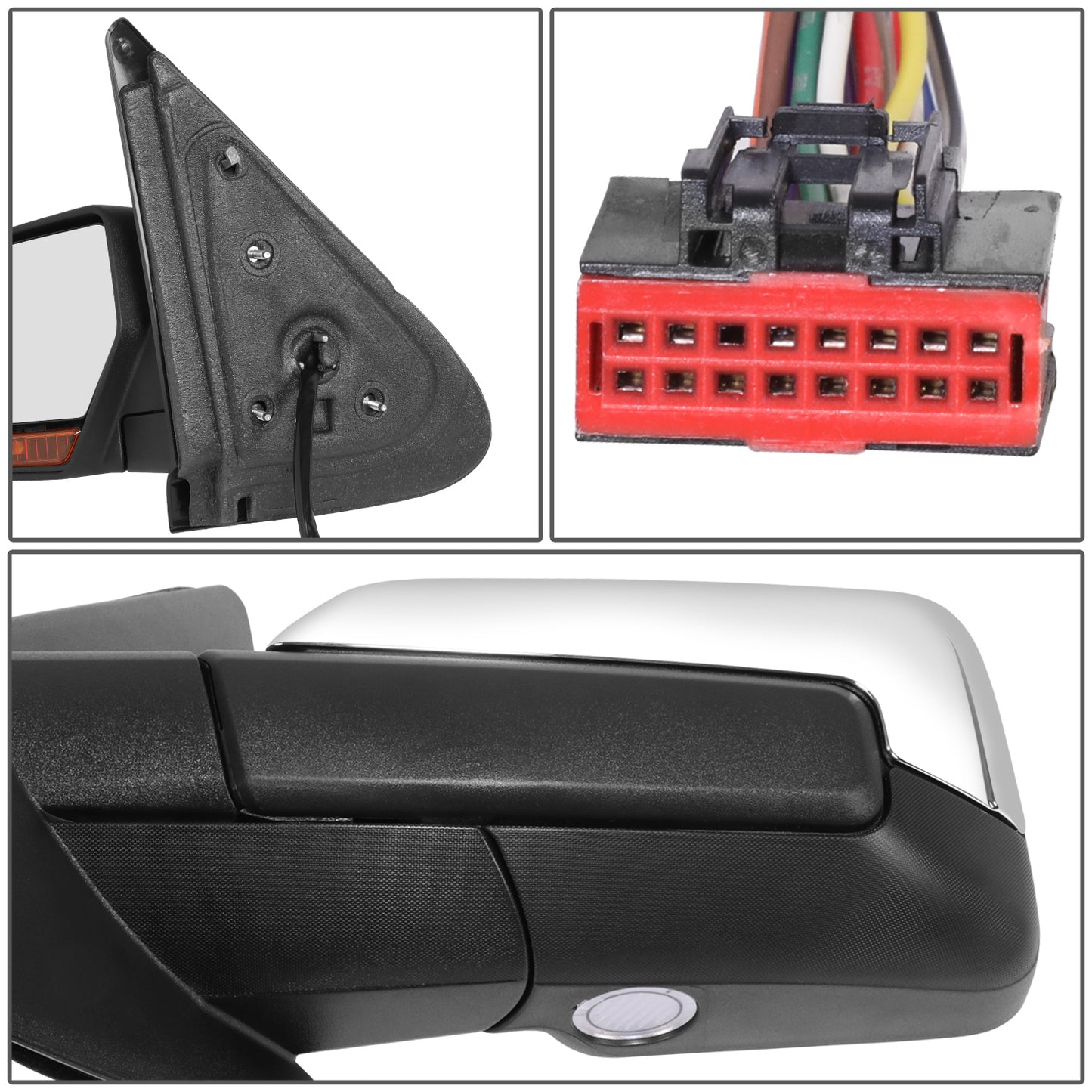 RETROVISOR MIRROR - OE STYLE - FORD EXPEDITION 13-14 - LINCOLN NAVIGATOR 12-14 - WITH POWER FOLD WITH HEATED WITH SIGNAL WITH MEMORY CHROME COVER - DRIVER SIDE - SMOOTH - BLACK / CHROME