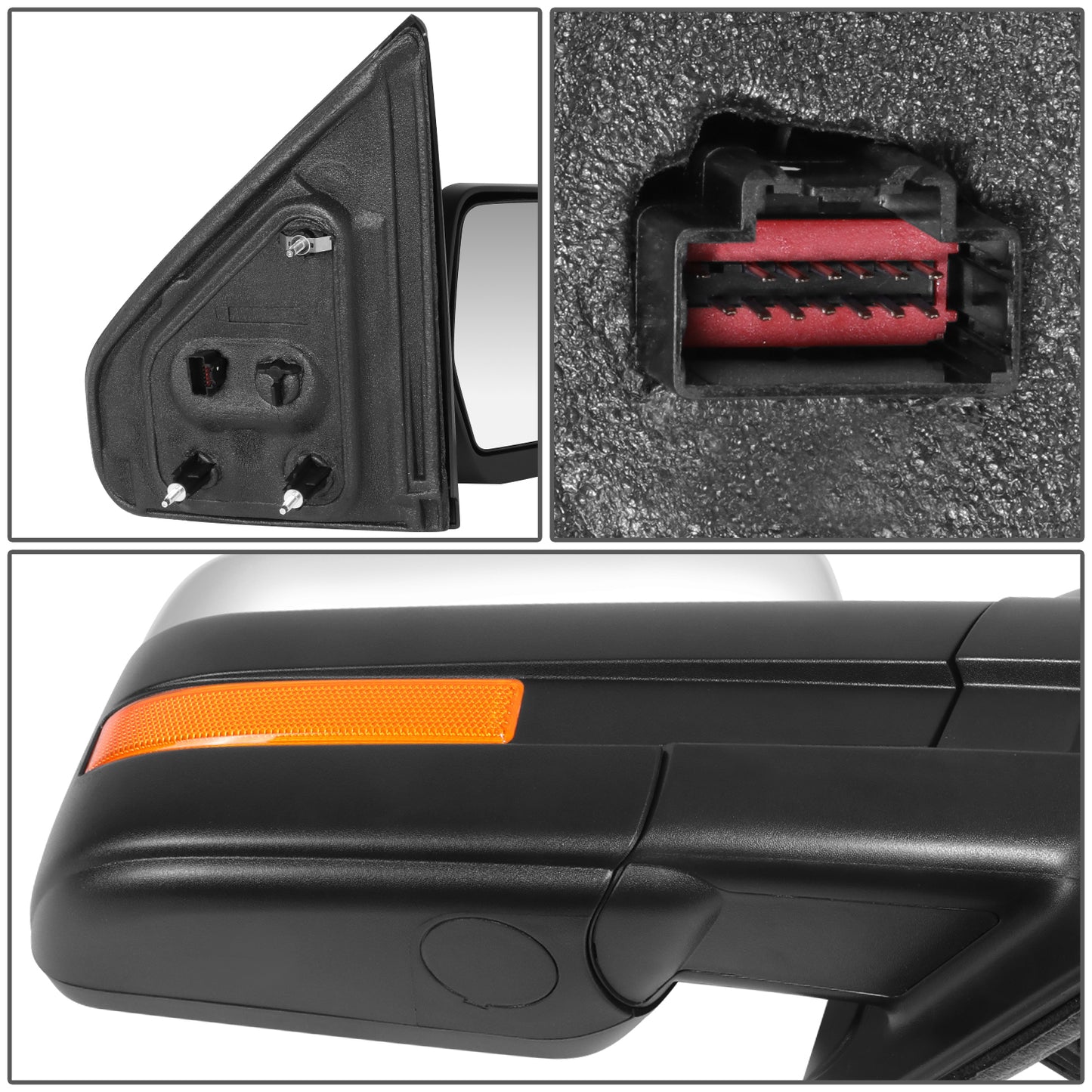 RETROVISOR MIRROR - OE STYLE - FORD F-150 09-10 - WITH POWER WITH HEATED WITH SIGNAL CHROME COVER - PASSENGER SIDE - SMOOTH - BLACK / CHROME