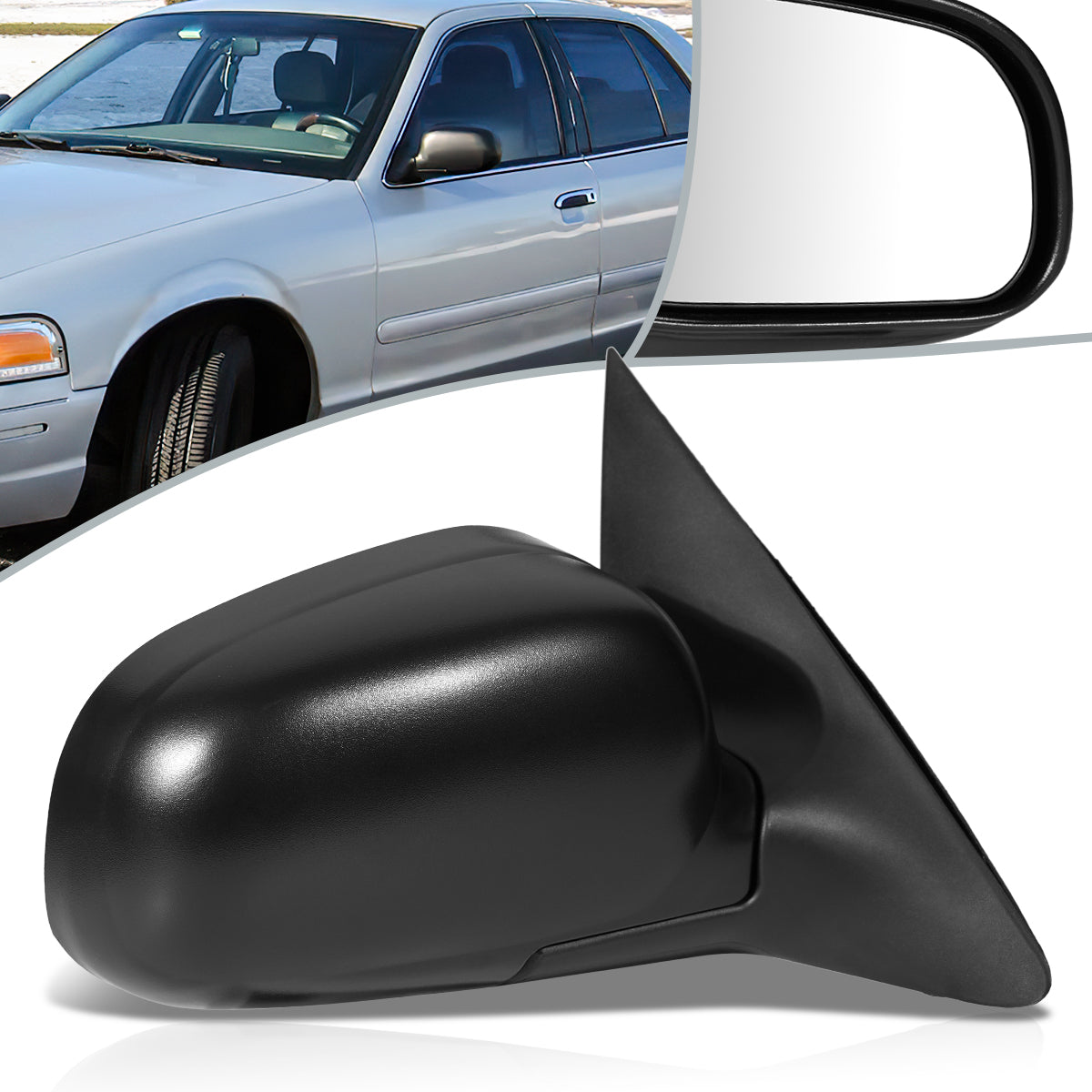 RETROVISOR MIRROR - OEM - 98-02 FORD CROWN VICTORIA - POWERED - FOLDING - BLACK MATERIAL - RIGHT