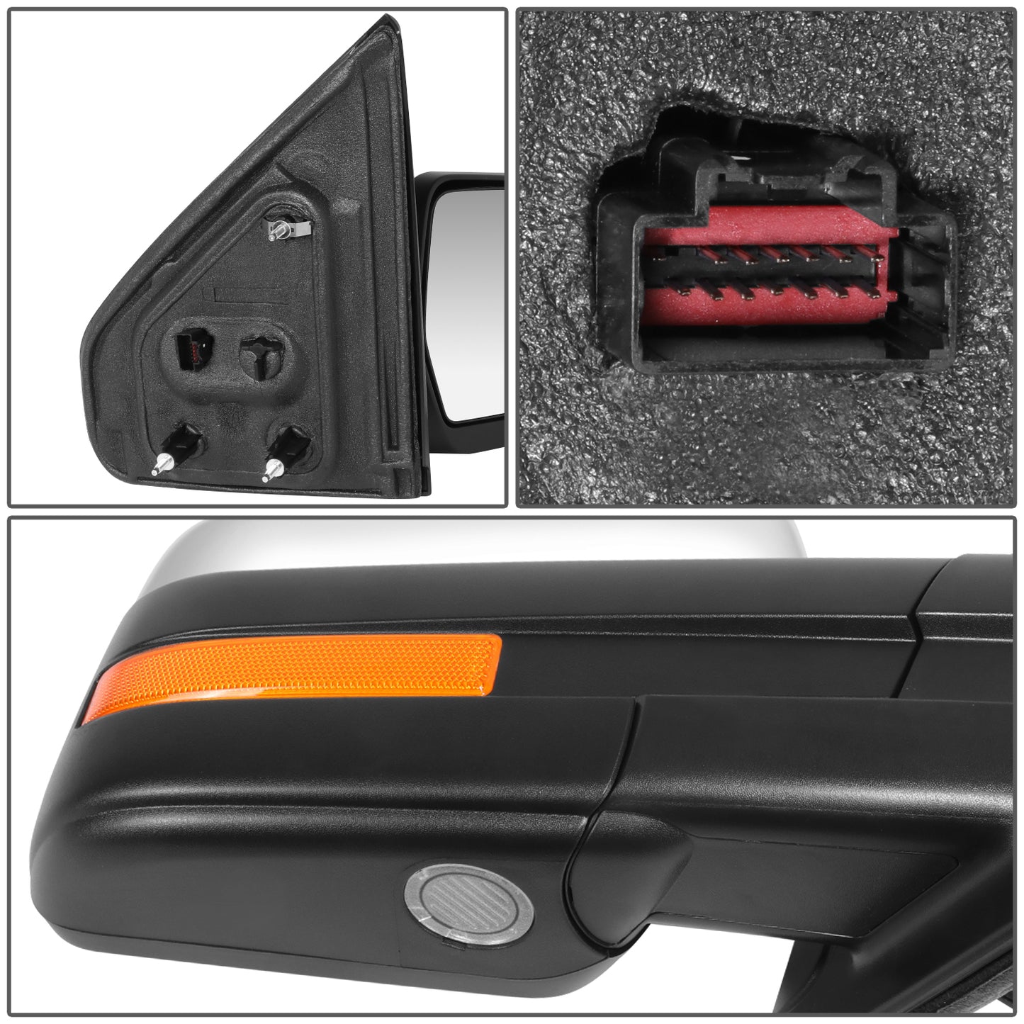 RETROVISOR MIRROR - OE STYLE - FORD F-150 09-10 - WITH POWER FOLD WITH HEATED WITH SIGNAL WITH MEMORY CHROME COVER - PASSENGER SIDE - SMOOTH - BLACK / CHROME