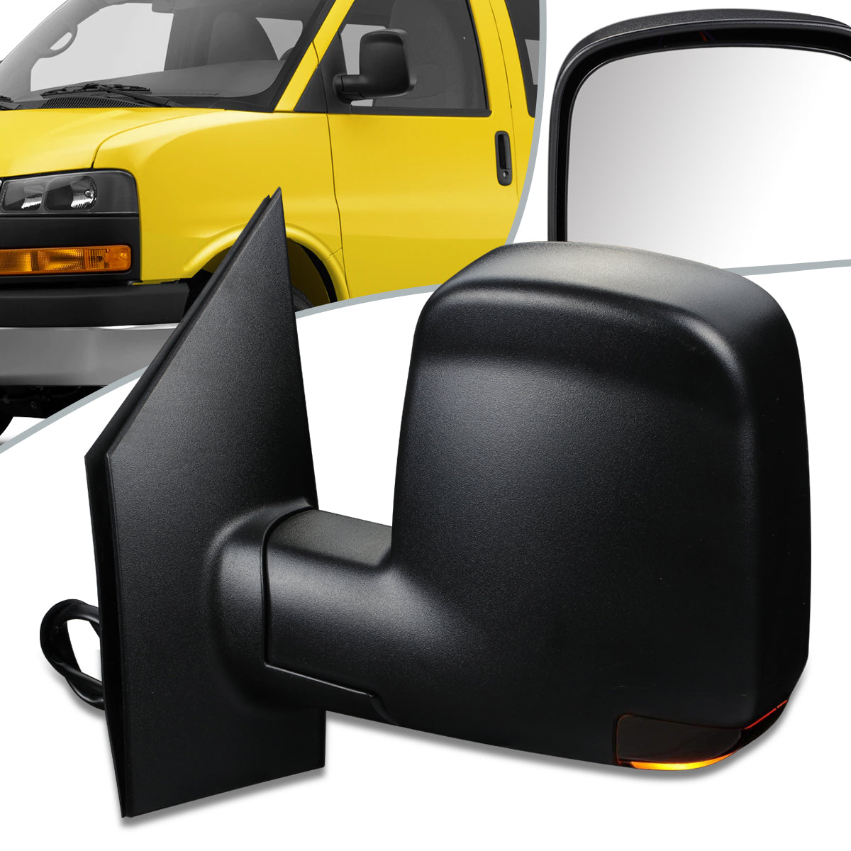 RETROVISOR MIRROR - OEM - 03-13 CHEVY EXPRESS, GMC SAVANA - POWERED - HEATED - FOLDING - W/ SIGNAL LIGHT - W/ DUAL GLASS - TEXTURED - BLACK - LEFT