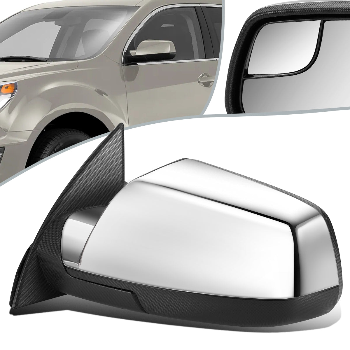 RETROVISOR MIRROR - OEM - 10-16 CHEVY EQUINOX - POWERED - W/ MEMORY - FOLDING - W/ BLIND SPOT GLASS - CHROME - LEFT
