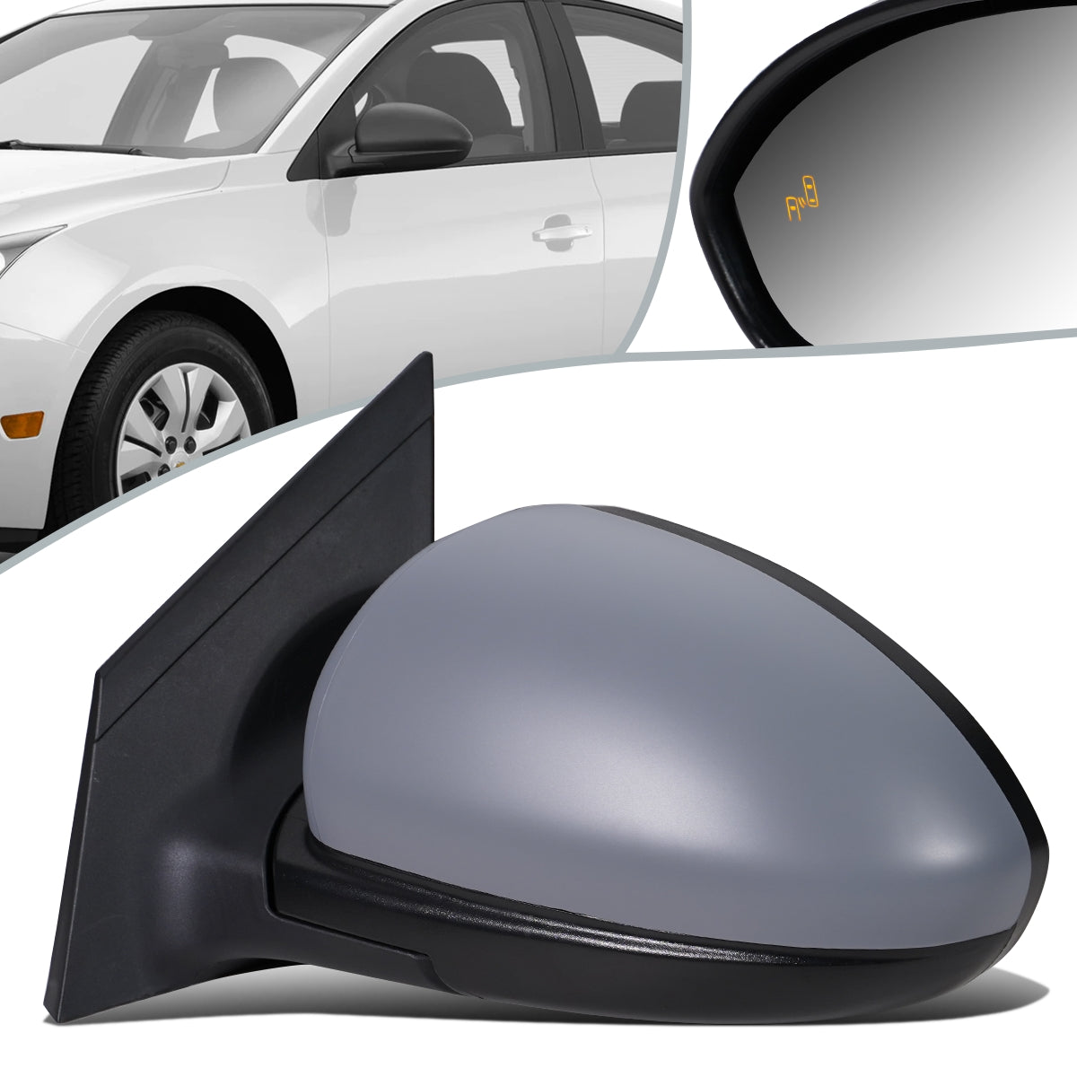 RETROVISOR MIRROR - OEM - 11-15 CHEVY CRUZE - POWERED - HEATER - W/ BSD - FOLDING - PRIMED GRAY - LEFT
