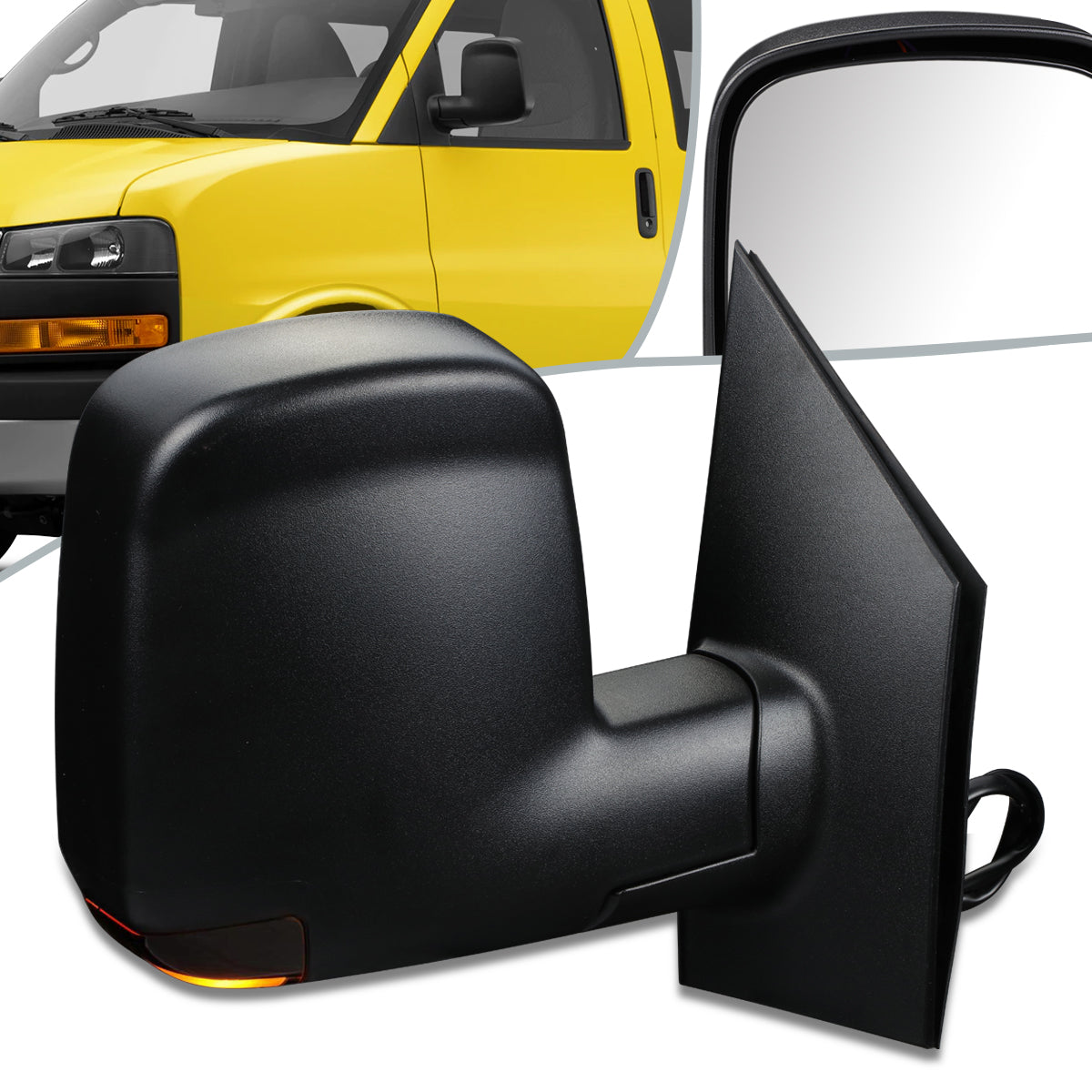 RETROVISOR MIRROR - OEM - 03-13 CHEVY EXPRESS, GMC SAVANA - POWERED - HEATED - FOLDING - W/ SIGNAL LIGHT - W/ DUAL GLASS - TEXTURED - BLACK - RIGHT