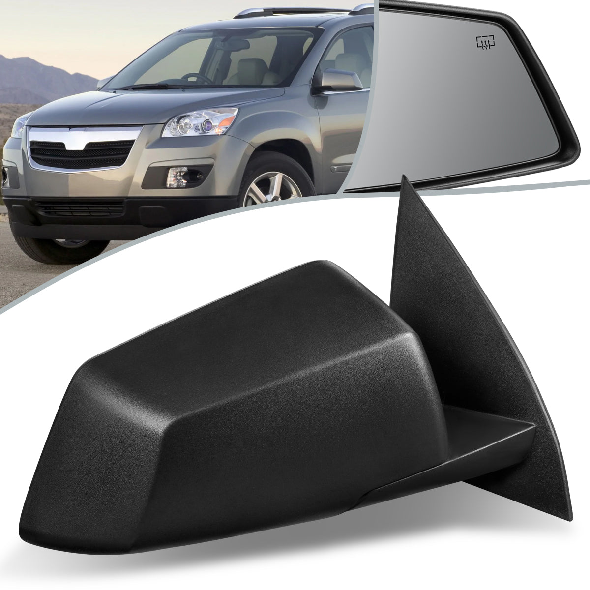 RETROVISOR MIRROR - OEM - 07-10 SATURN OUTLOOK - POWERED - HEATED - FOLDING - TEXTURED - BLACK - RIGHT
