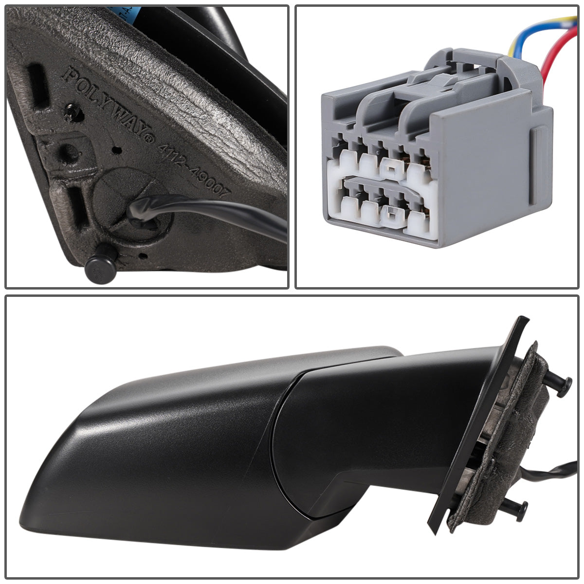 RETROVISOR MIRROR - OEM - 13-16 GMC ACADIA - POWERED - W/ SQUARED BLIND SPOT GLASS - PAINTED - BLACK - RIGHT